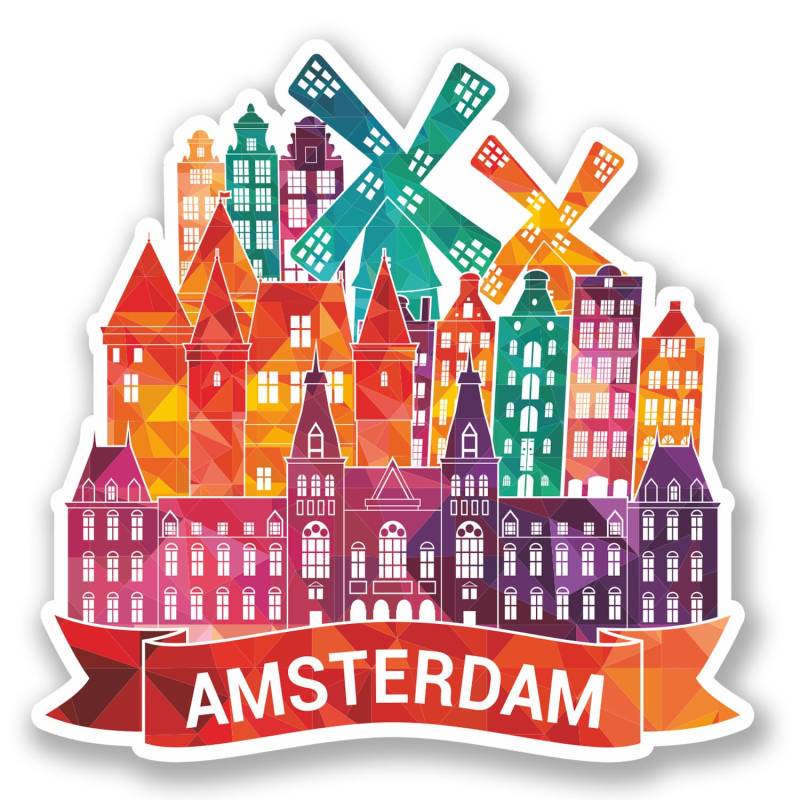 2 x 10 cm Amsterdam Vinyl-Aufkleber für Gepäck, Reiseetikett Niederlande #5783 (10 cm x 10 cm) von DestinationVinyl