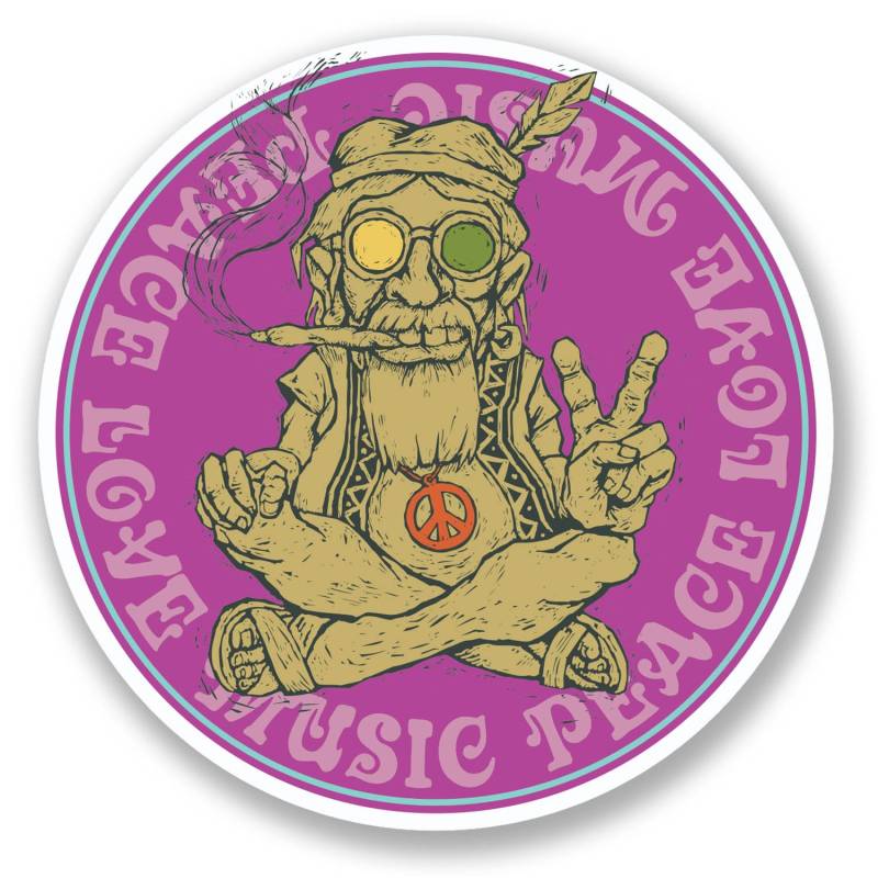 2 x 10 cm Peace Love Music Aufkleber, Symbol Hippie Marihuana Weed Camper #6033 (10 cm x 10 cm) von DestinationVinyl