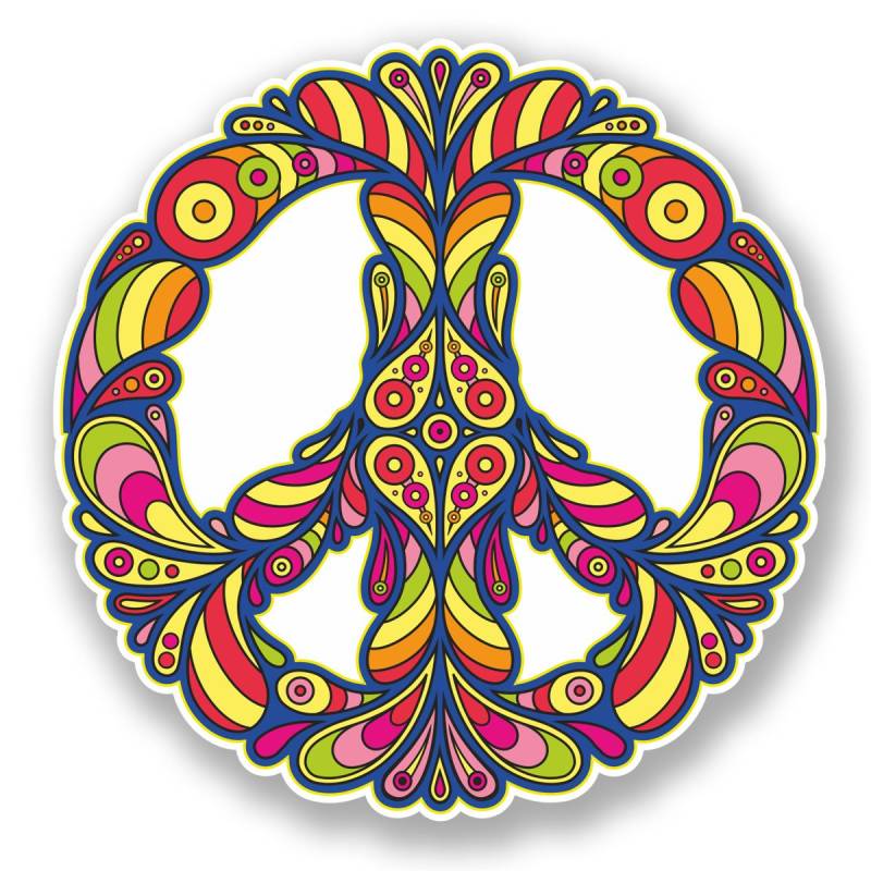 2 x bunte Peace-Symbol-Aufkleber für Auto, Fahrrad, Hippie, Laptop, Camper #5874 (10 cm x 10 cm) von DestinationVinyl