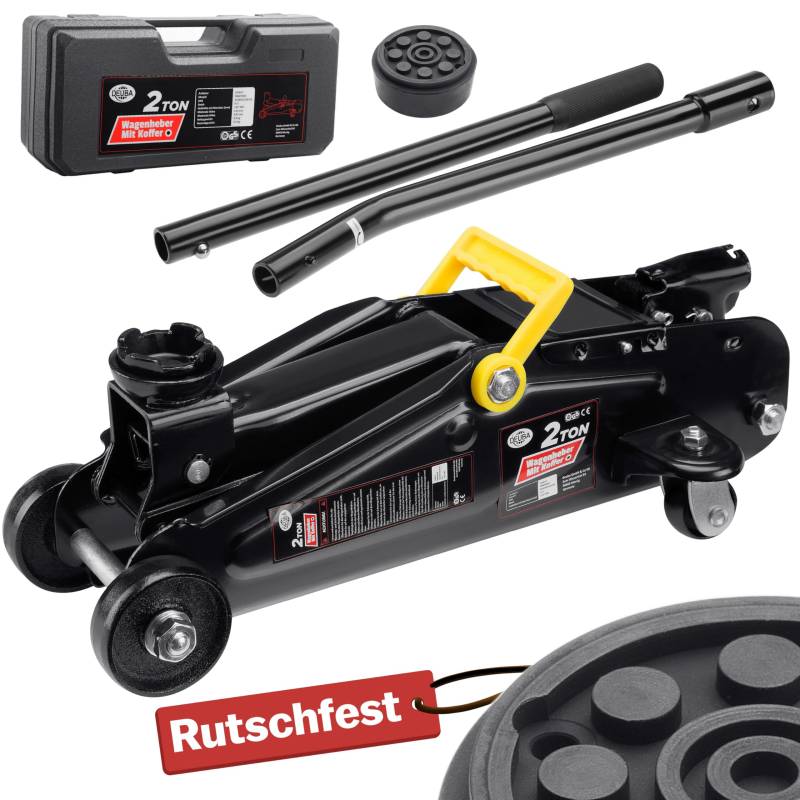 Deuba® hydraulischer Wagenheber 2 Tonnen Hubhöhe 135-330mm inkl. Koffer inkl. Gummiauflage KFZ Auto Rangierwagenheber Hydraulik Roll- und Lenkbar von Deuba