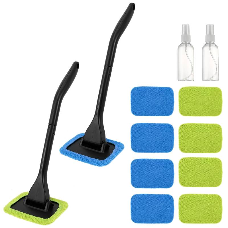2 Stück Windschutzscheiben Reiniger,180° Drehbar Auto Scheibenreiniger mit 10 Mikrofaserpads,Windschutzscheibenreiniger-Set,Auto Fensterwischer für Zuhause und Freien(Grün + blau) von Deuson