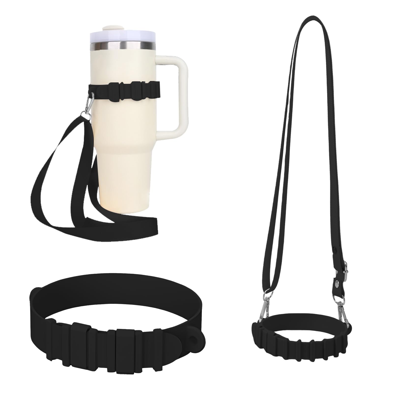 Wasserflaschengriff, freihändiges Silikon-Wasserflaschen-Umhängeband mit Riemen, rutschfester Wasserflaschenhalter, passend für Flaschen von 237 ml bis 1134 ml, für Reisen, Camping (schwarz) von Deuson