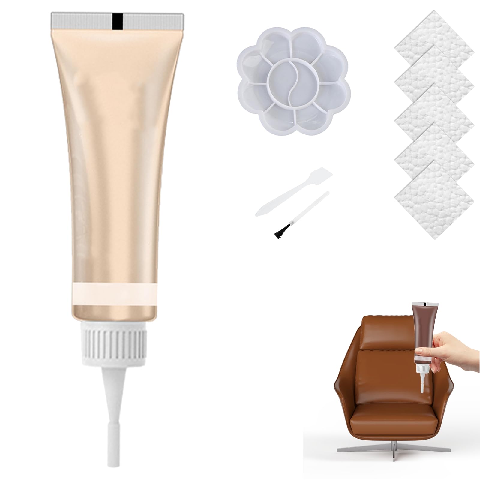 Dewppxi 2025 Upgrade Leder Reparatur Set, Lederreparaturgel für Autositze, Lederreparatur Creme, Vinyl-Reparaturset, Multifunktionaler Lederreparatur Set für Sofa, Schuhe und Jacke (Beige) von Dewppxi