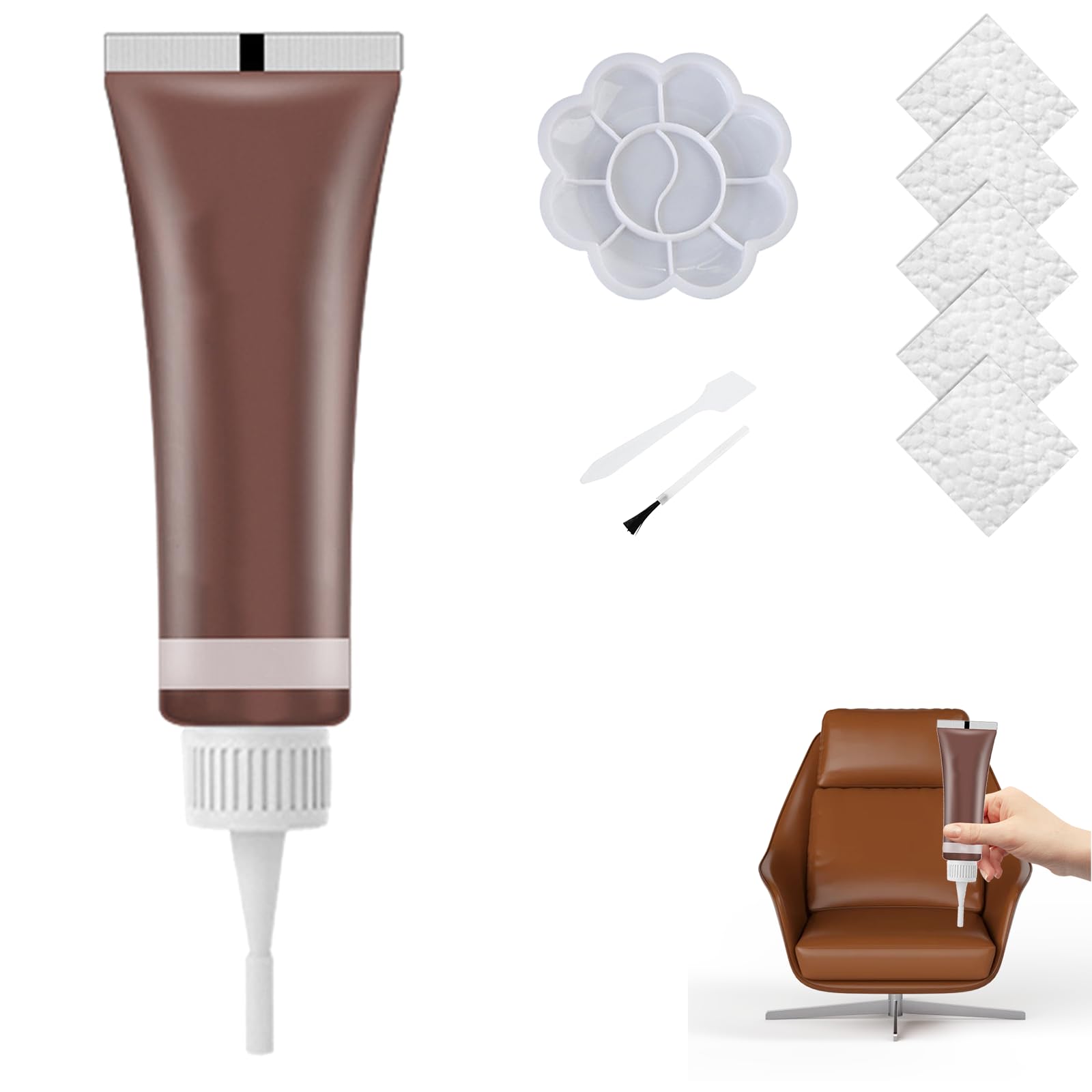 Dewppxi 2025 Upgrade Leder Reparatur Set, Lederreparaturgel für Autositze, Lederreparatur Creme, Vinyl-Reparaturset, Multifunktionaler Lederreparatur Set für Sofa, Schuhe und Jacke (Braun) von Dewppxi