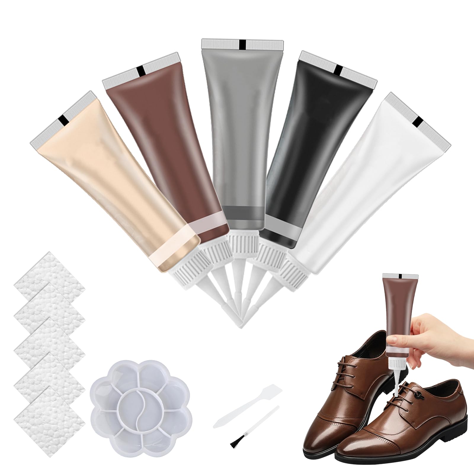 Dewppxi 2025 Upgrade Leder Reparatur Set, Lederreparaturgel für Autositze, Lederreparatur Creme, Vinyl-Reparaturset, Multifunktionaler Lederreparatur Set für Sofa, Schuhe und Jacke (Mix-5 Set) von Dewppxi