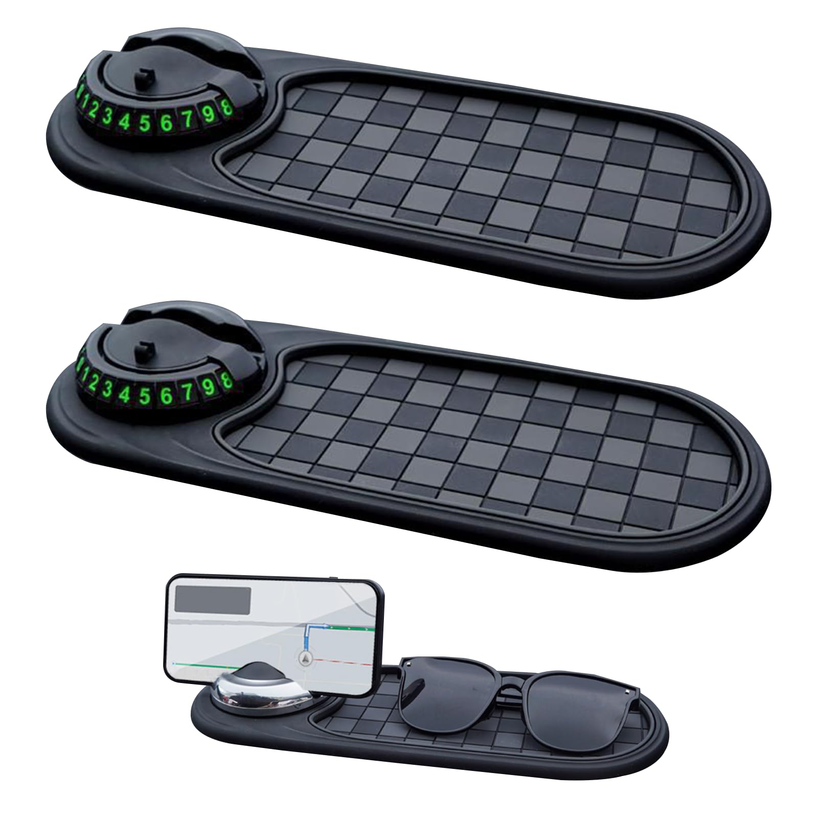 Multifunktions-Auto-Anti-Rutsch-Matte, Handyhalterung fürs Armaturenbrett mit Parknummernfeld, Multifunktionale Auto-Antirutschmatte für Handys, Sonnenbrillen, Schlüssel und Gadgets (D, 2 Stück) von Dewppxi