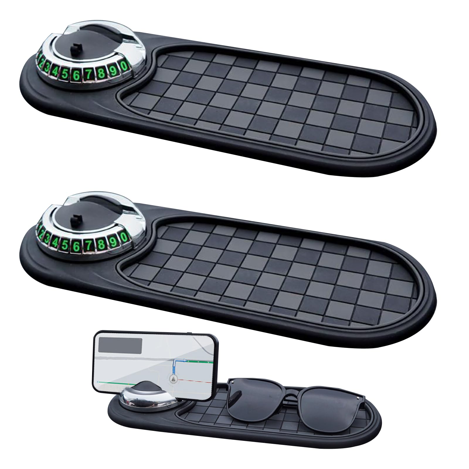 Multifunktions-Auto-Anti-Rutsch-Matte, Handyhalterung fürs Armaturenbrett mit Parknummernfeld, Multifunktionale Auto-Antirutschmatte für Handys, Sonnenbrillen, Schlüssel und Gadgets (E, 2 Stück) von Dewppxi