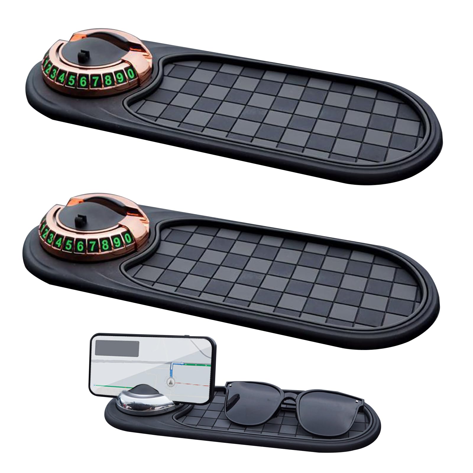 Multifunktions-Auto-Anti-Rutsch-Matte, Handyhalterung fürs Armaturenbrett mit Parknummernfeld, Multifunktionale Auto-Antirutschmatte für Handys, Sonnenbrillen, Schlüssel und Gadgets (F, 2 Stück) von Dewppxi