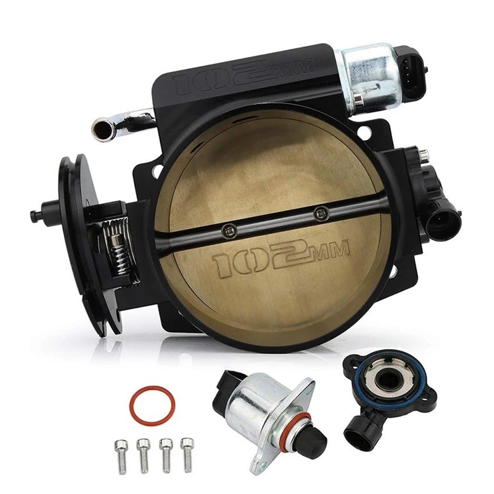Drosselklappe 92 Mm/102 Mm TT102152 Drosselklappengehäuse Aus Billet Mit Hohem Durchfluss Und TPS-Sensor Für LS1 LS2 LS3 LS6 LSX Automodifikationsteile Schwarz Drosselklappenstutzen(102mm Black) von Dfvajwc