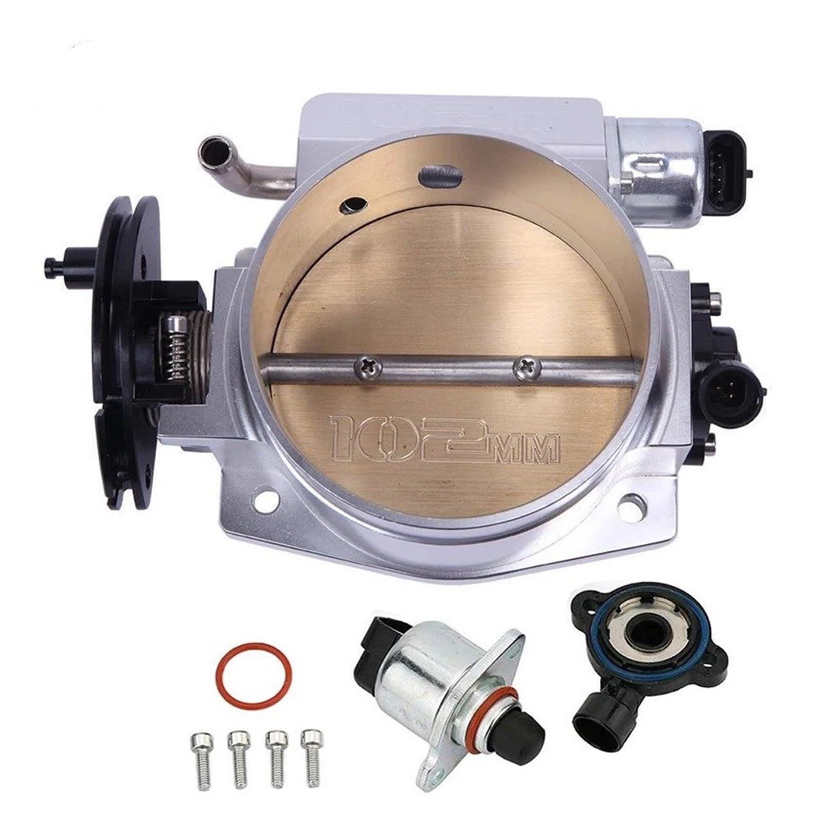 Drosselklappe 92 Mm/102 Mm TT102152 Drosselklappengehäuse Aus Billet Mit Hohem Durchfluss Und TPS-Sensor Für LS1 LS2 LS3 LS6 LSX Automodifikationsteile Schwarz Drosselklappenstutzen(102mm Silver) von Dfvajwc