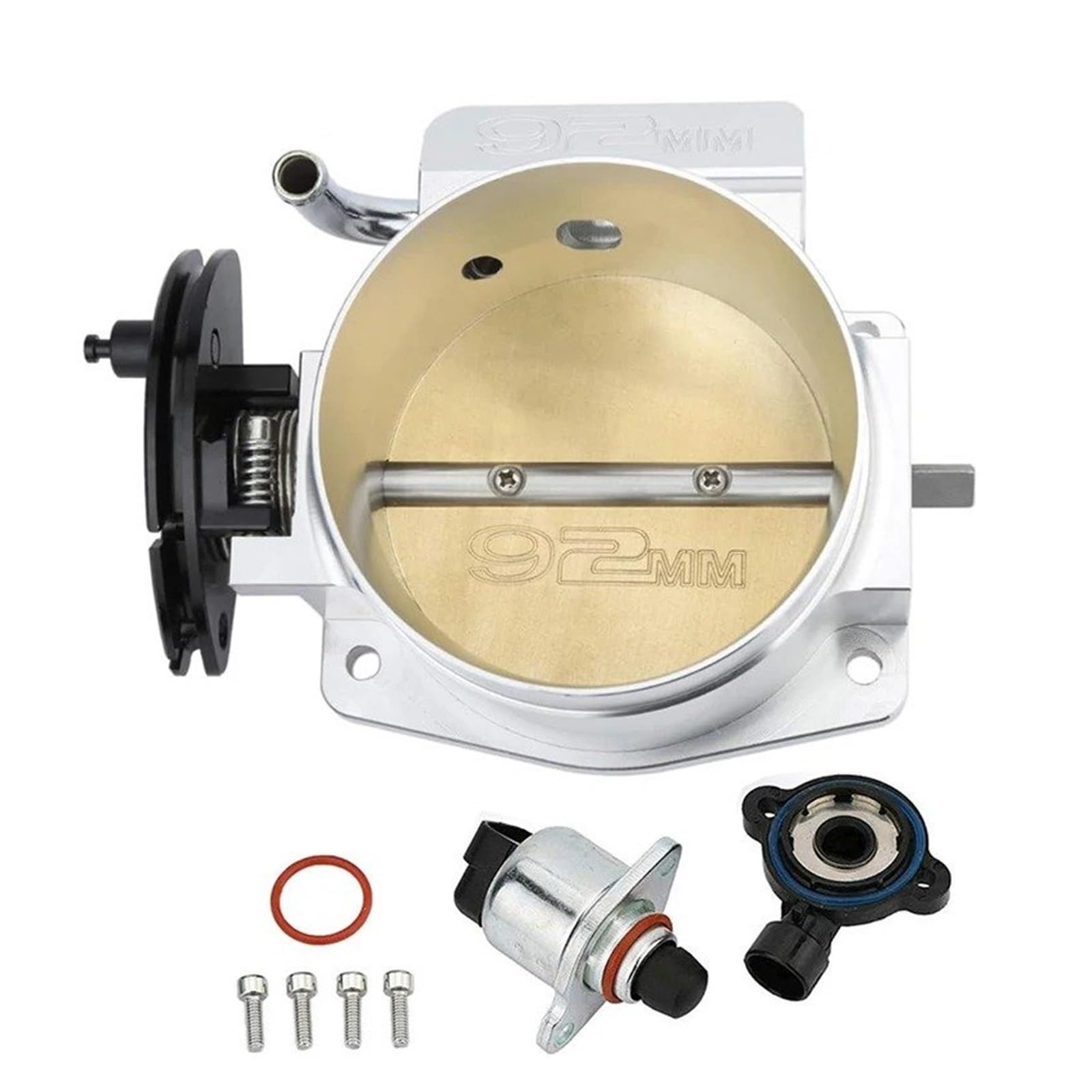 Drosselklappe 92 Mm/102 Mm TT102152 Drosselklappengehäuse Aus Billet Mit Hohem Durchfluss Und TPS-Sensor Für LS1 LS2 LS3 LS6 LSX Automodifikationsteile Schwarz Drosselklappenstutzen(92mm Silver) von Dfvajwc