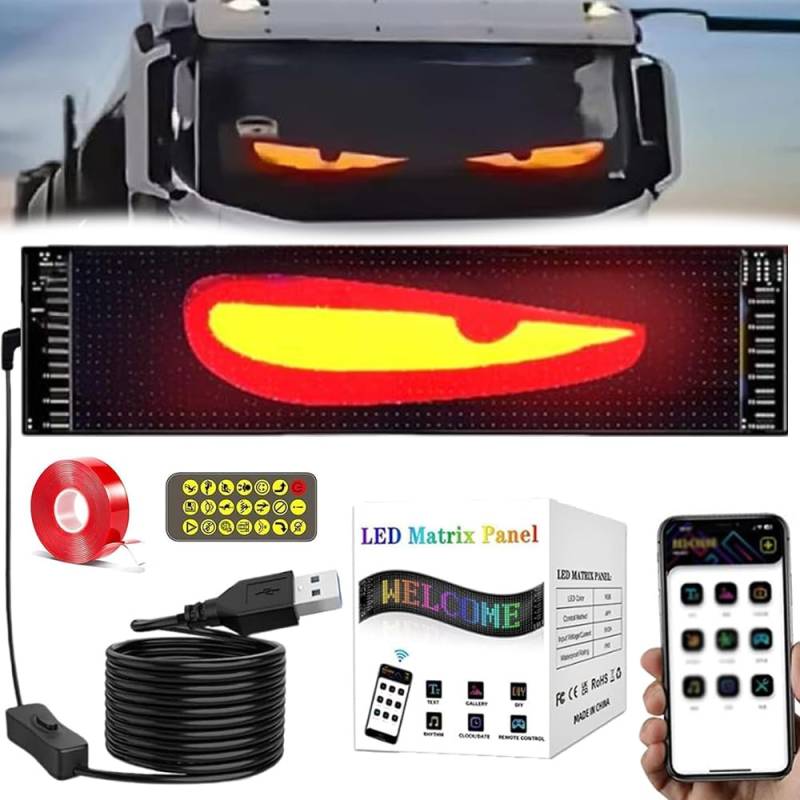 Dhqkqg LED Augen für Lkw, LED Augen für Auto, Augen für Auto, LED Bildschirm Auto Augen, LED Auto Auge, DIY Auto Dynamische LED Smart Bunte Augenlampe Soft Screen, Mit App-Fernbedienung (92 * 374mm) von Dhqkqg