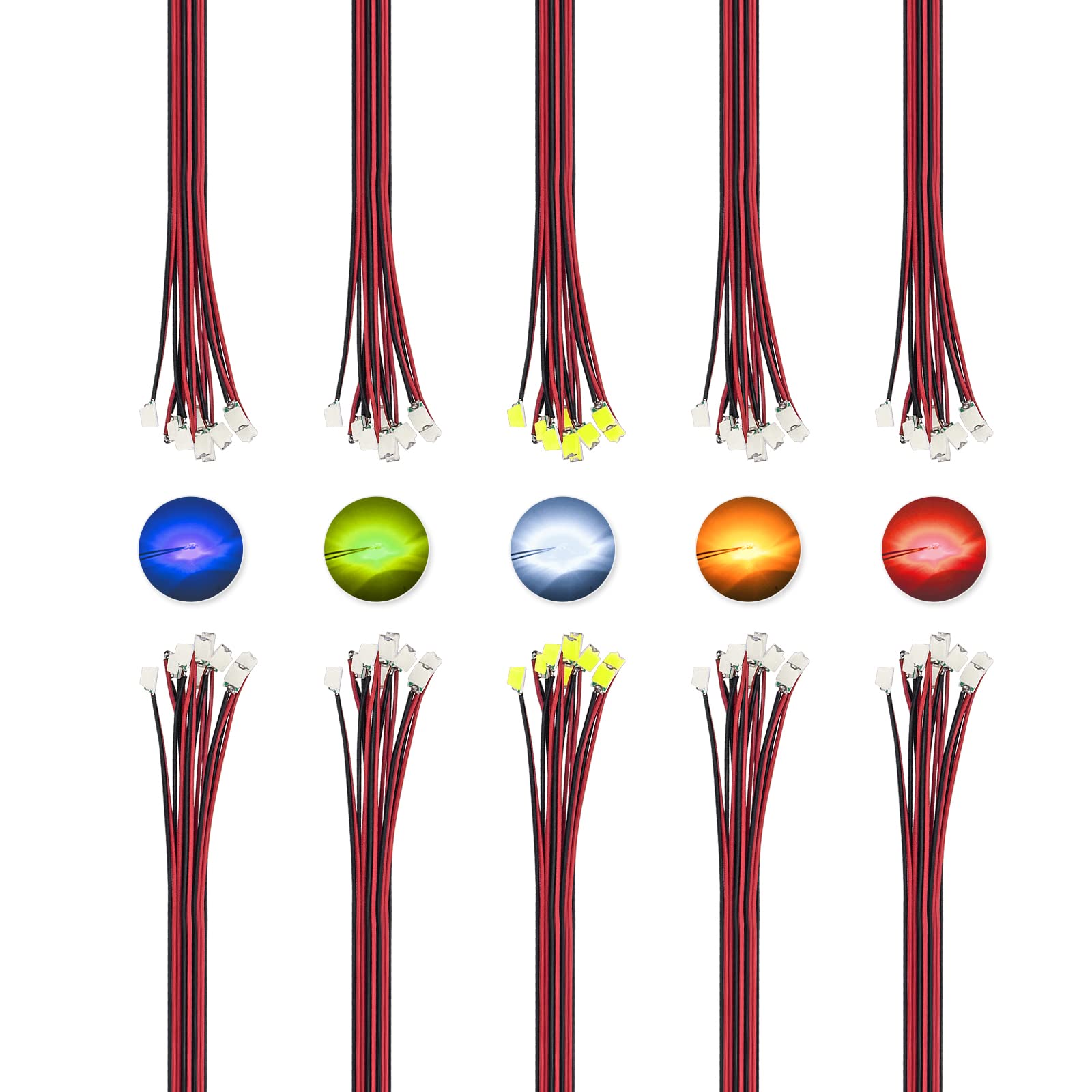 DiCUNO 100 Stk. 0805 Mikro LED Dioden, 20mA 16CM gelötete Mini LED Leuchtdiode, 5 gemischte Farbe für DIY, Modellbau, Modelllayout, Dekor DiCUNO 100 Stk. 0805 Mikro LED Dioden, 20mA 16CM gelötete Mini LED Leuchtdiode, 5 gemischte Farbe für DIY, Modellbau, Modelllayout, Dekor von DiCUNO