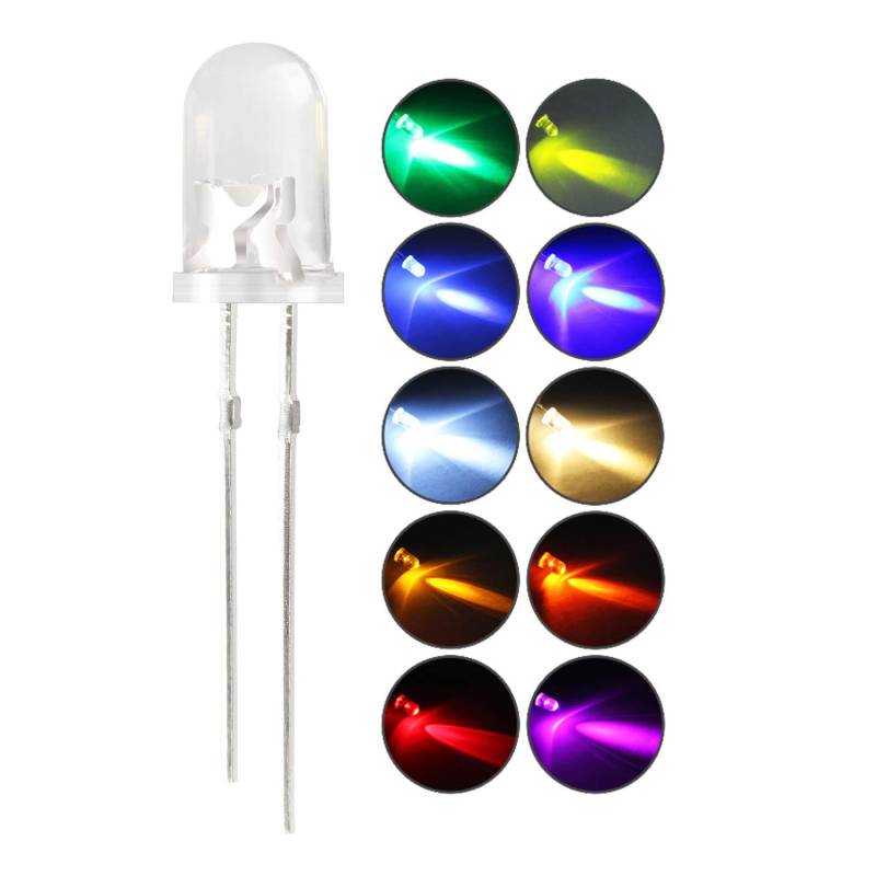 DiCUNO 3MM LED Dioden, Mehrfarbige Leuchtdiode, transparenter Rundkopf, Multicolor LEDs mit Widerstand für DIY Handarbeit, Lichtprojekt, 10 farbige Dioden, 200 Stück von DiCUNO