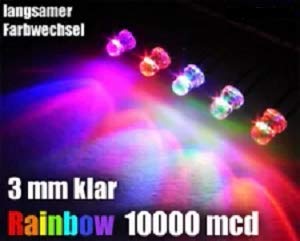 50 Stück LED 3mm Farbwechsel RGB Auto Regenbogen langsam von Diamex