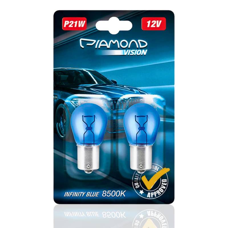 Diamond Vision 2x P21W | Xenon Look | Halogen KFZ Autolampen | 8500K Super Ultra White | extrem langlebig | 2er SET | E-Prüfzeichen | BA15S von Diamond Vision