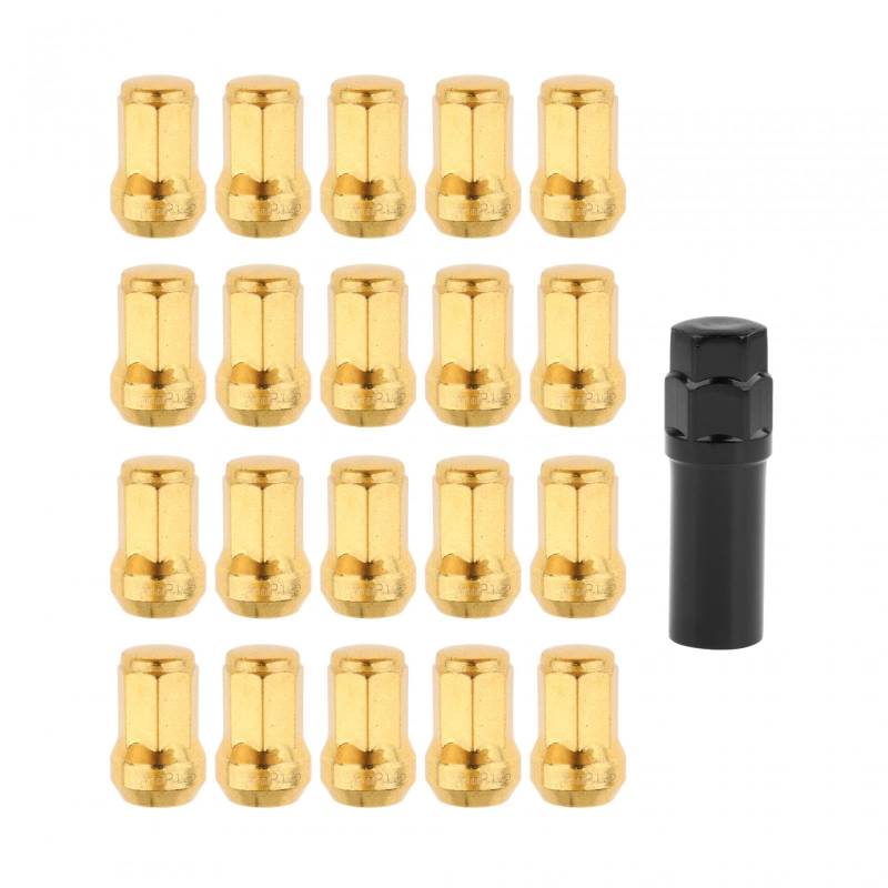 Dickly 20 Stück Radmuttern mit Schlüsselzubehör Kaltgeschmiedeter Kohlenstoffstahl Reparaturteile Offenes Ende Ersatzteile ersetzen, Gold M12x1.25 von Dickly