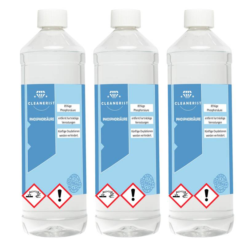 Die Seifenblase Cleanerist Phosphorsäure 85% I H3PO4 - E338 I Rostumwandler I Kalklöser I Urinsteinlöser I 3x1 Liter von Die Seifenblase