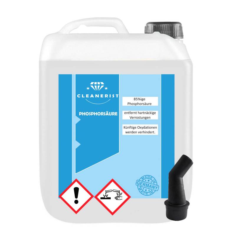 Die Seifenblase Cleanerist Phosphorsäure 85% mit Ausgießer I H3PO4 - E338 I Rostumwandler I Kalklöser I Urinsteinlöser I 5 Liter im Kanister von Die Seifenblase