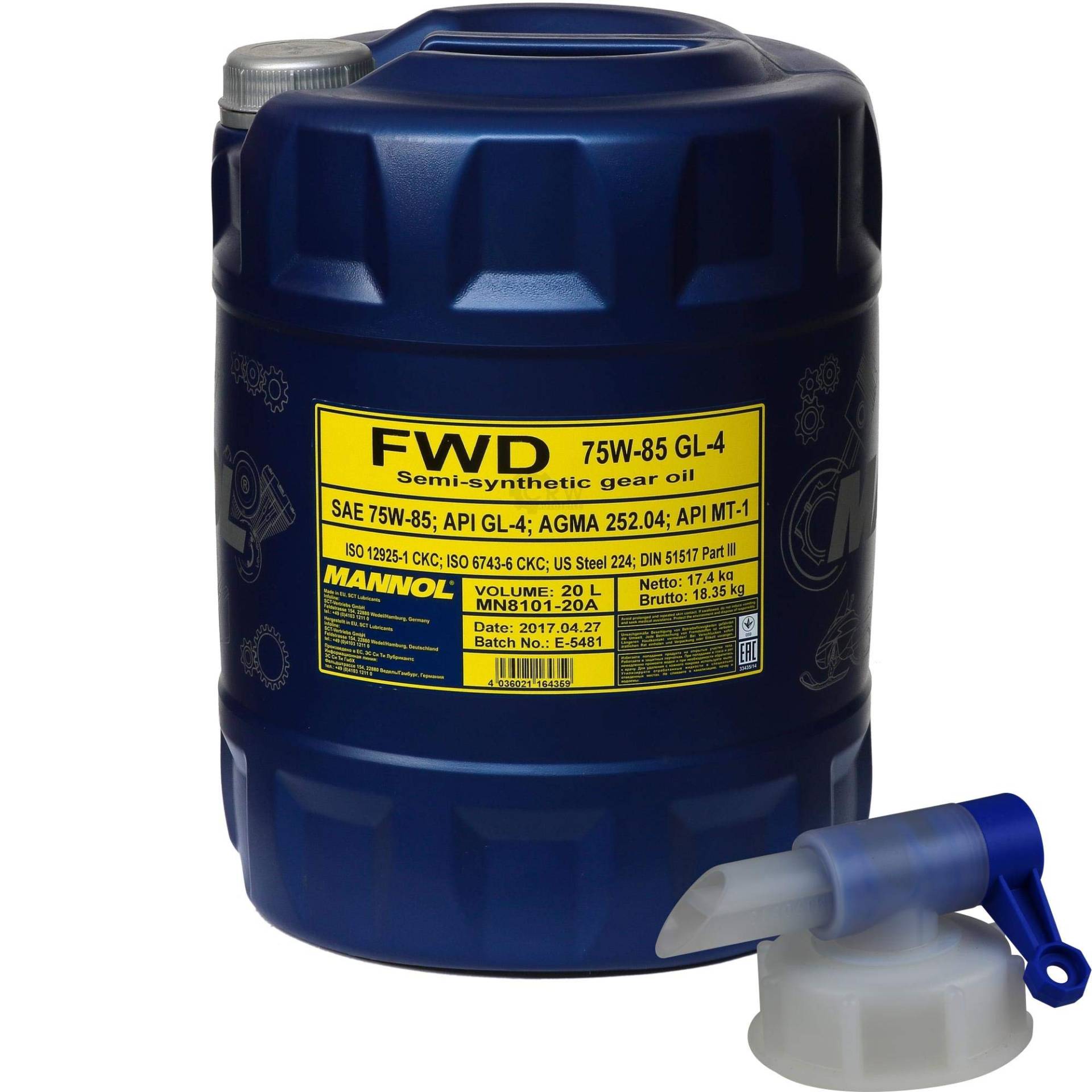 20 L MANNOL Getriebeöl FWD Getriebeoel 75W-85 API GL 4 Gear Oil + Auslaufhahn 20 L MANNOL Getriebeöl FWD Getriebeoel 75W-85 API GL 4 Gear Oil + Auslaufhahn von Diederichs
