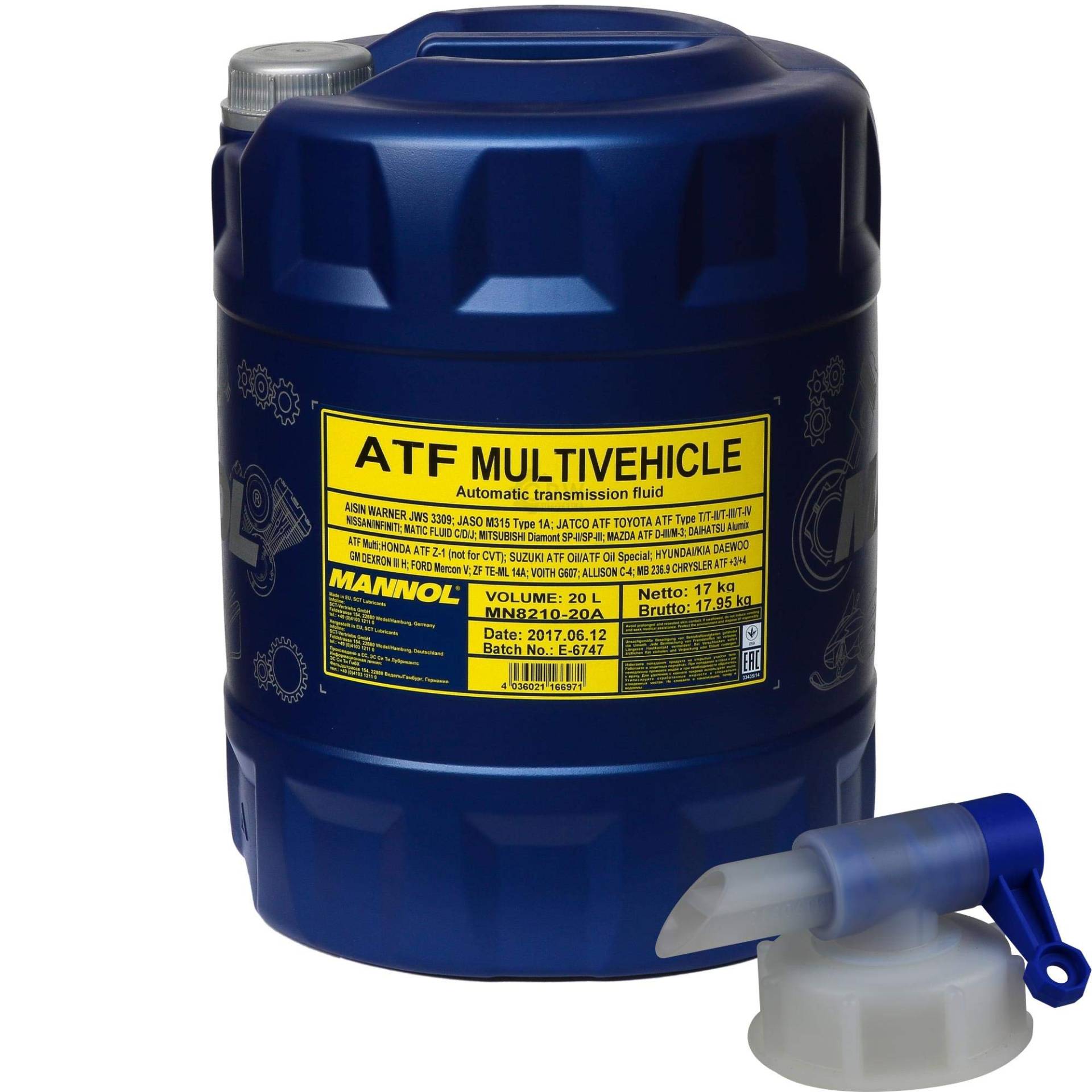 20 L MANNOL MN8210-4ME ATF Multivehicle Automatikgetriebeöl Oil + Auslaufhahn 20 L MANNOL MN8210-4ME ATF Multivehicle Automatikgetriebeöl Oil + Auslaufhahn von Diederichs