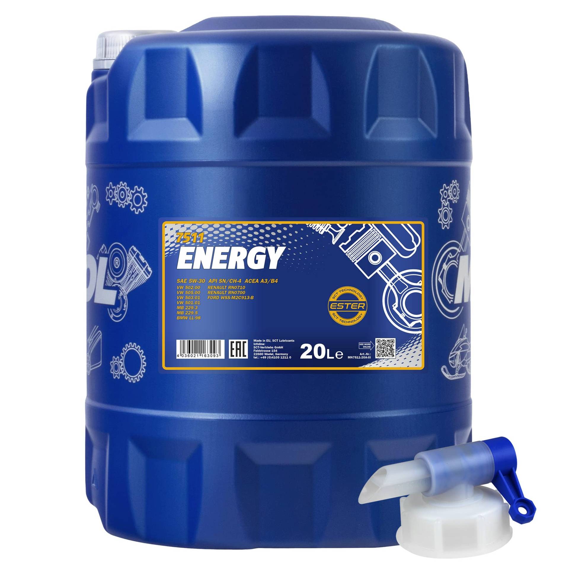 20 Liter MANNOL Motoröl Energy 5W-30 API SL/CF Engine Oil Öl inkl. Auslaufhahn 20 Liter MANNOL Motoröl Energy 5W-30 API SL/CF Engine Oil Öl inkl. Auslaufhahn von Diederichs