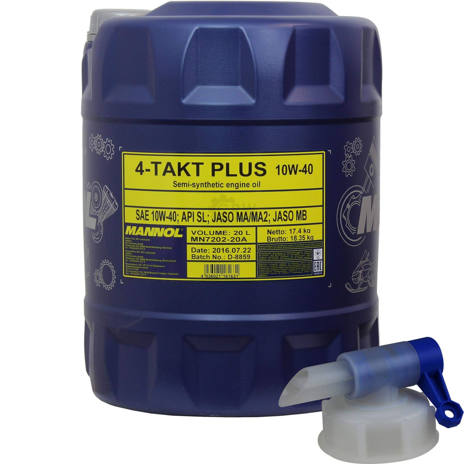 20L MANNOL 4-Takt Plus 10W-40 API SL JASO MA2 Öl Motorradöl inkl Auslaufhahn 20L MANNOL 4-Takt Plus 10W-40 API SL JASO MA2 Öl Motorradöl inkl Auslaufhahn von Diederichs
