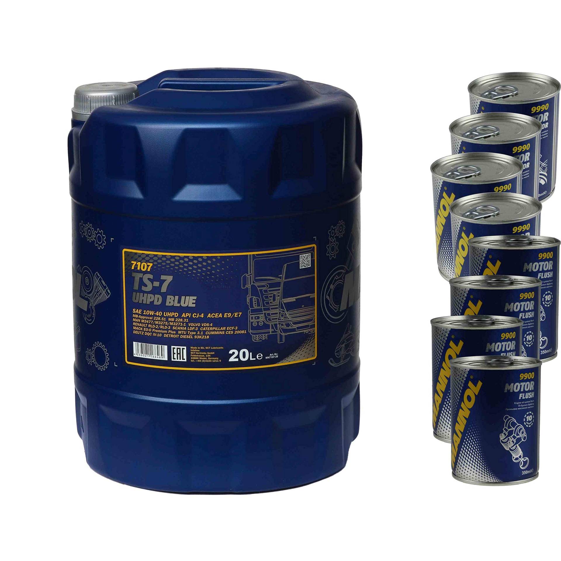 20L Motoröl MANNOL TS-7 UHPD Blue 10W-40 4xMotor Doctor+Motor Flush von Diederichs