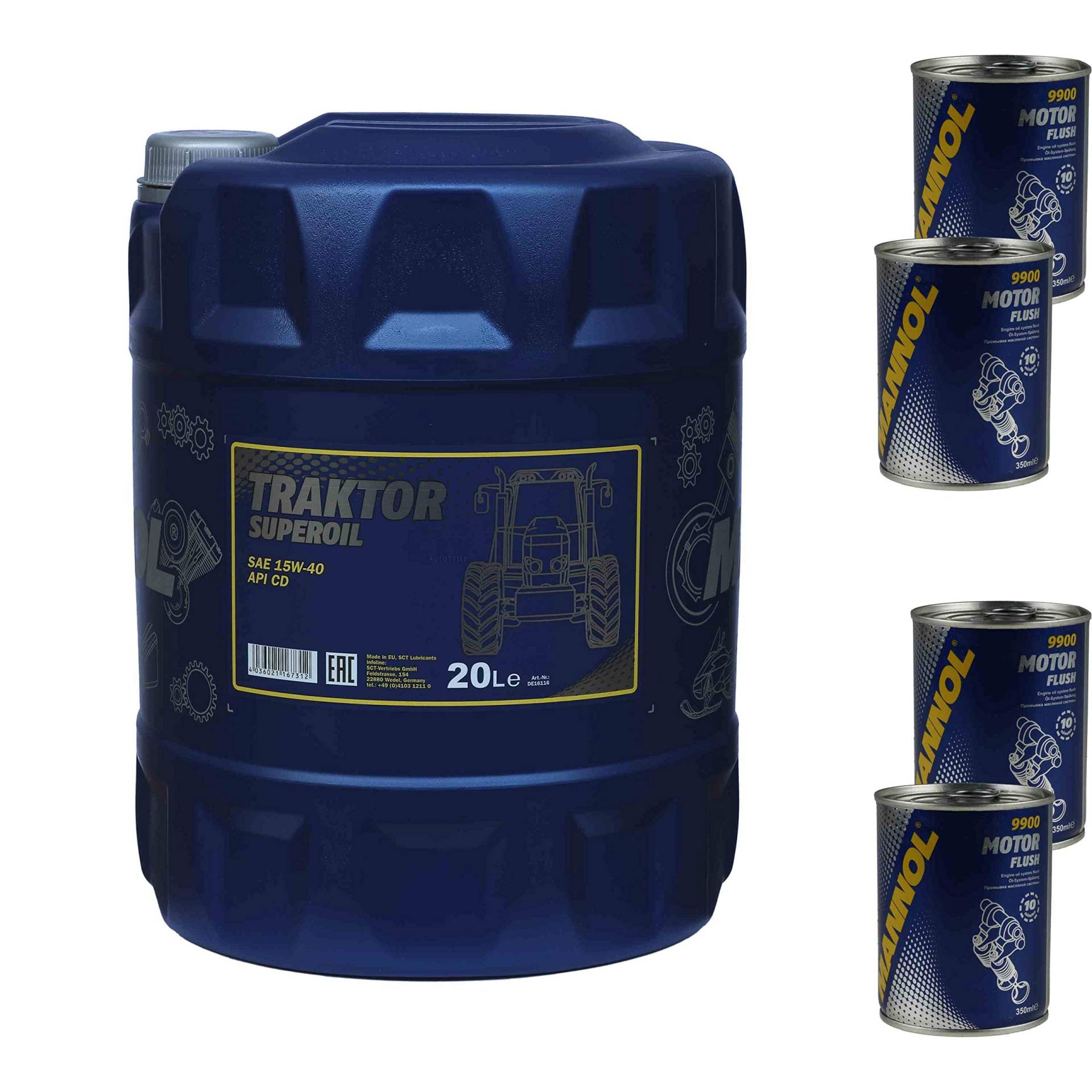 20L Motoröl MANNOL Traktor Superoil 15W-40 4xMotor Flush 20L Motoröl MANNOL Traktor Superoil 15W-40 4xMotor Flush von Diederichs