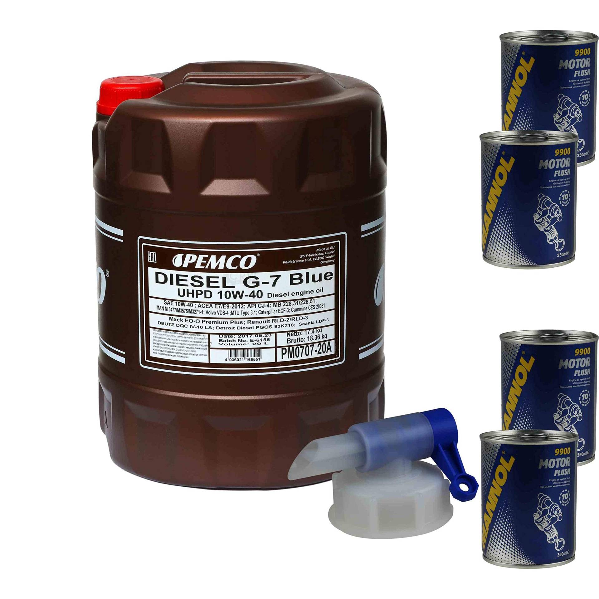 20L Motoröl PEMCO DIESEL G-7 UHPD 10W-40 Blue 4xMotor Flush 20L Motoröl PEMCO DIESEL G-7 UHPD 10W-40 Blue 4xMotor Flush von Diederichs