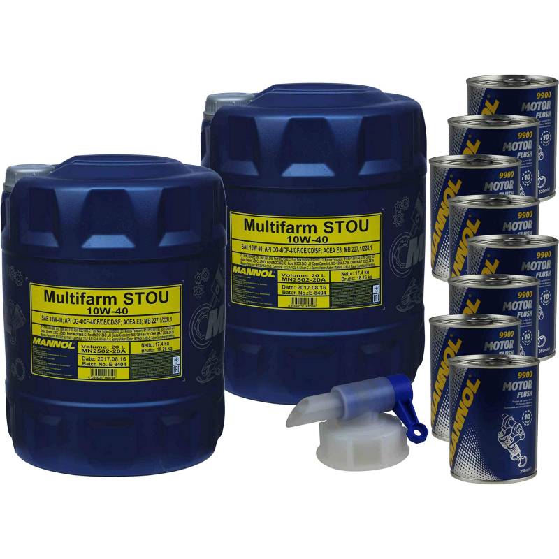 40L Motoröl MANNOL Multifarm STOU 10W-40 Landmaschinenöl 8xMotor Flush von Diederichs