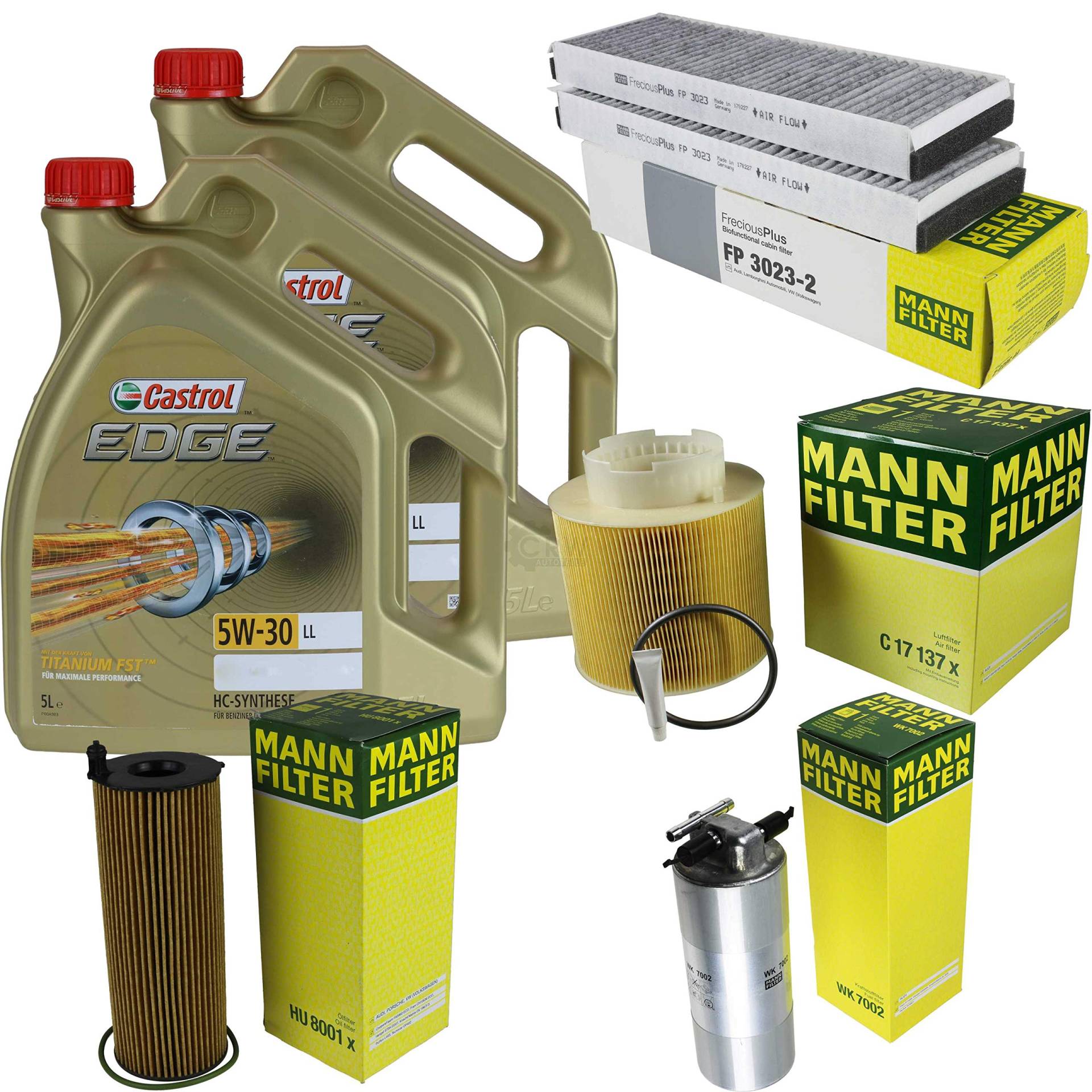 Filter Set Inspektionspaket 10 Liter Motoröl EDGE Titanium FST 5W-30 LL MANN-FILTER Innenraumfilter Kraftstofffilter Luftfilter Ölfilter von Diederichs
