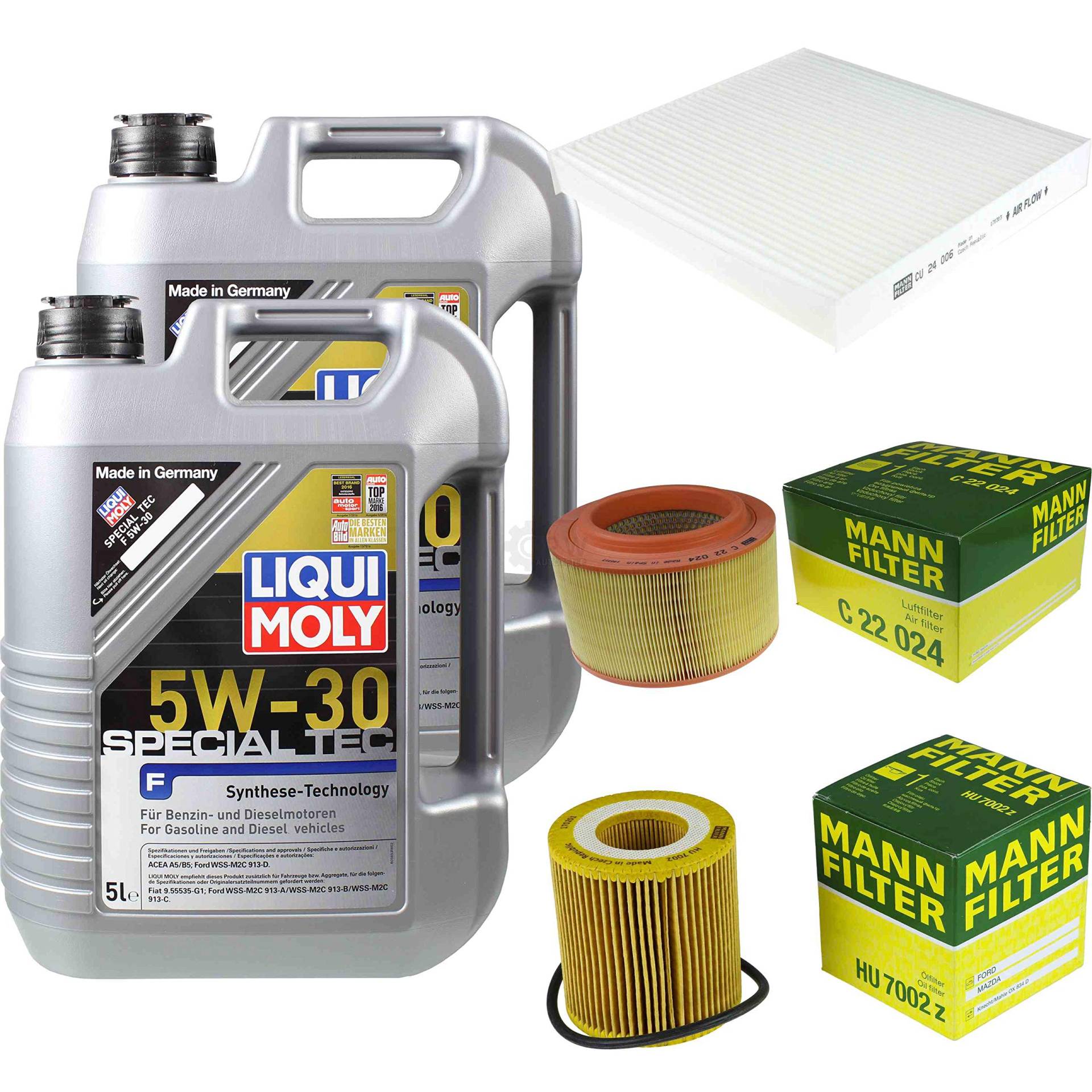 Filter Set Inspektionspaket 10 Liter Motoröl Special Tec F 5W-30 MANN-FILTER Innenraumfilter Luftfilter Ölfilter Filter Set Inspektionspaket 10 Liter Motoröl Special Tec F 5W-30 MANN-FILTER Innenraumfilter Luftfilter Ölfilter von Diederichs