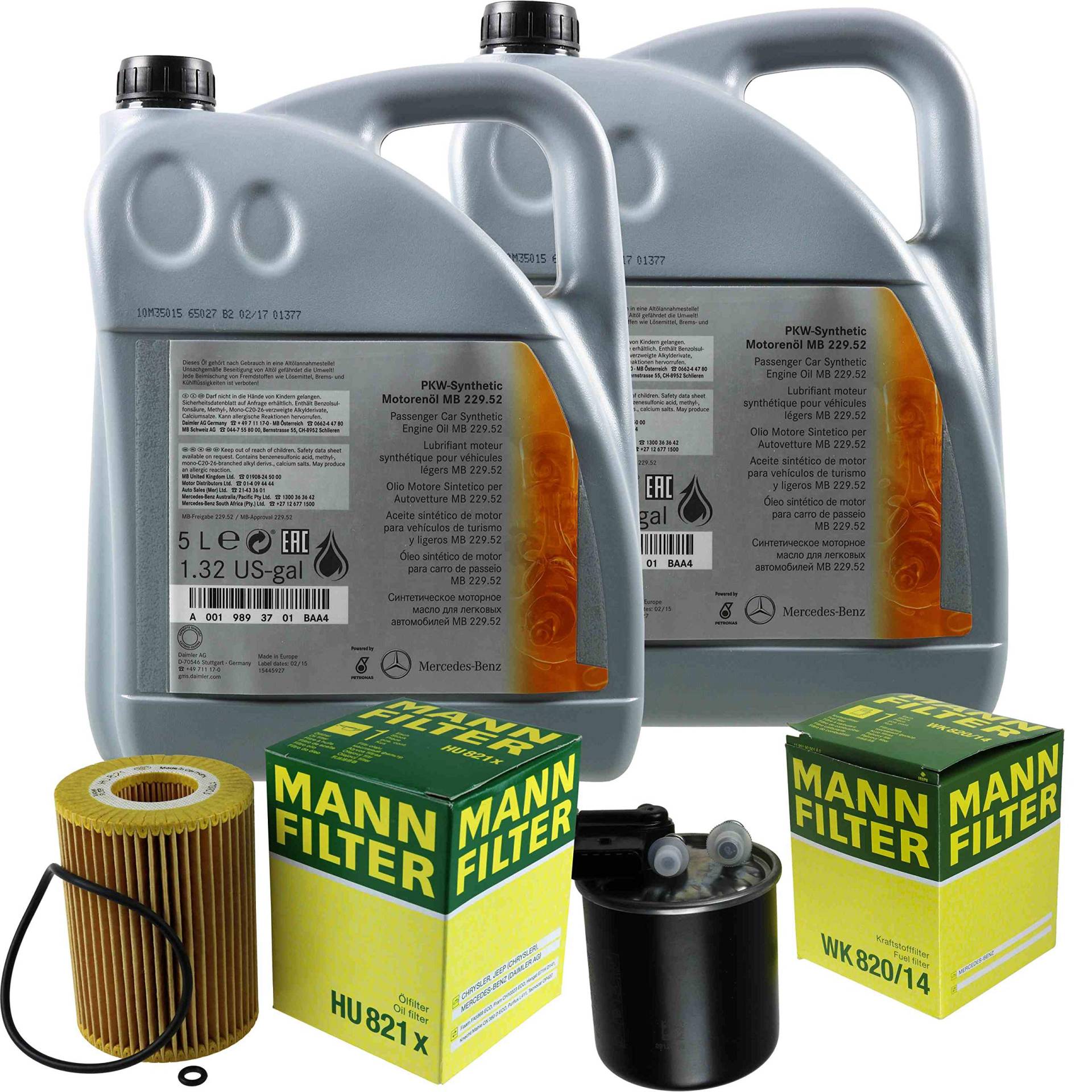 Filter Set Inspektionspaket 10 Liter Original Motoröl 5W-30 MB 229.52 MANN-FILTER Kraftstofffilter Ölfilter von Diederichs