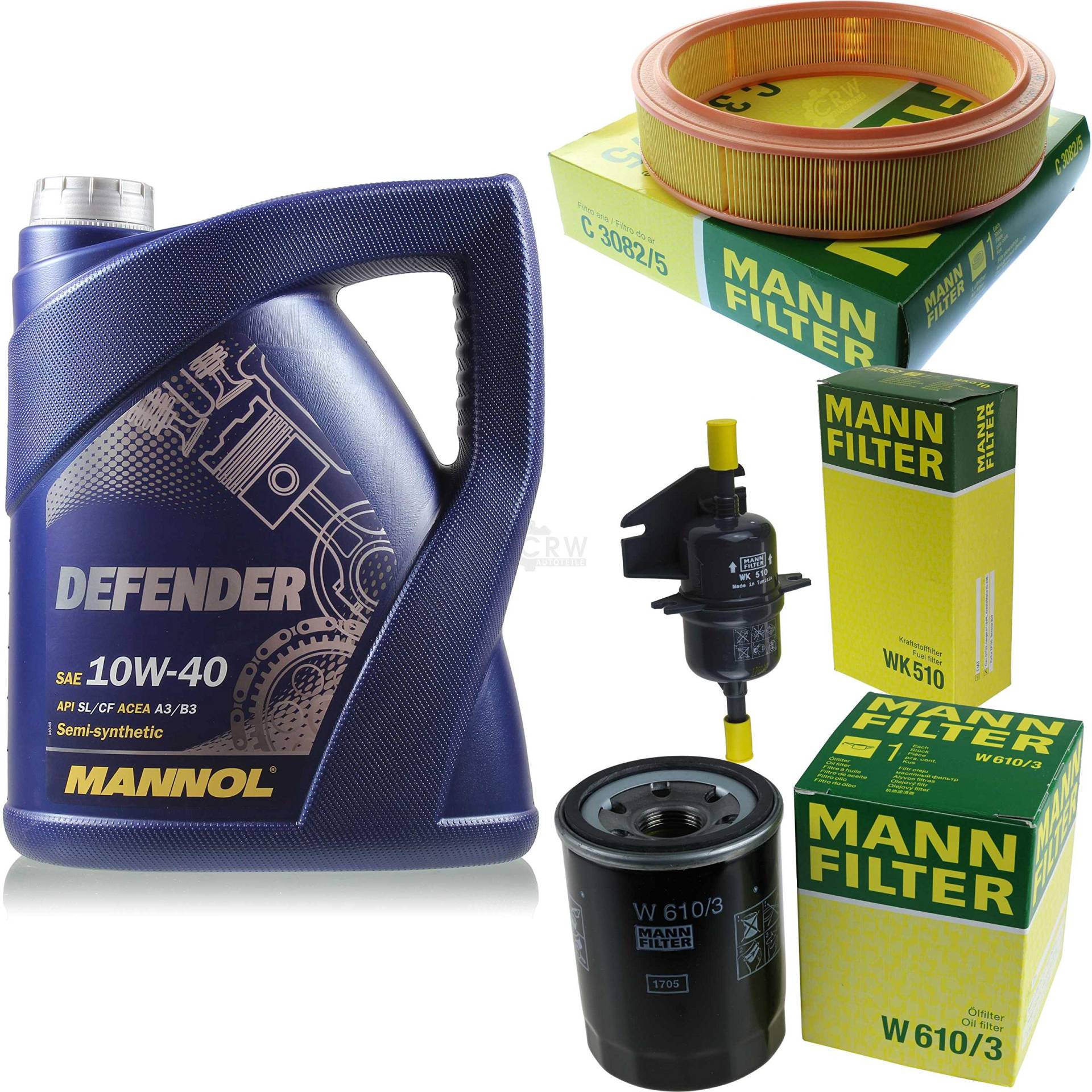 Filter Set Inspektionspaket 5 Liter MANNOL Motoröl Defender 10W-40 API SL/CF MANN-FILTER Luftfilter Ölfilter Kraftstofffilter von Diederichs