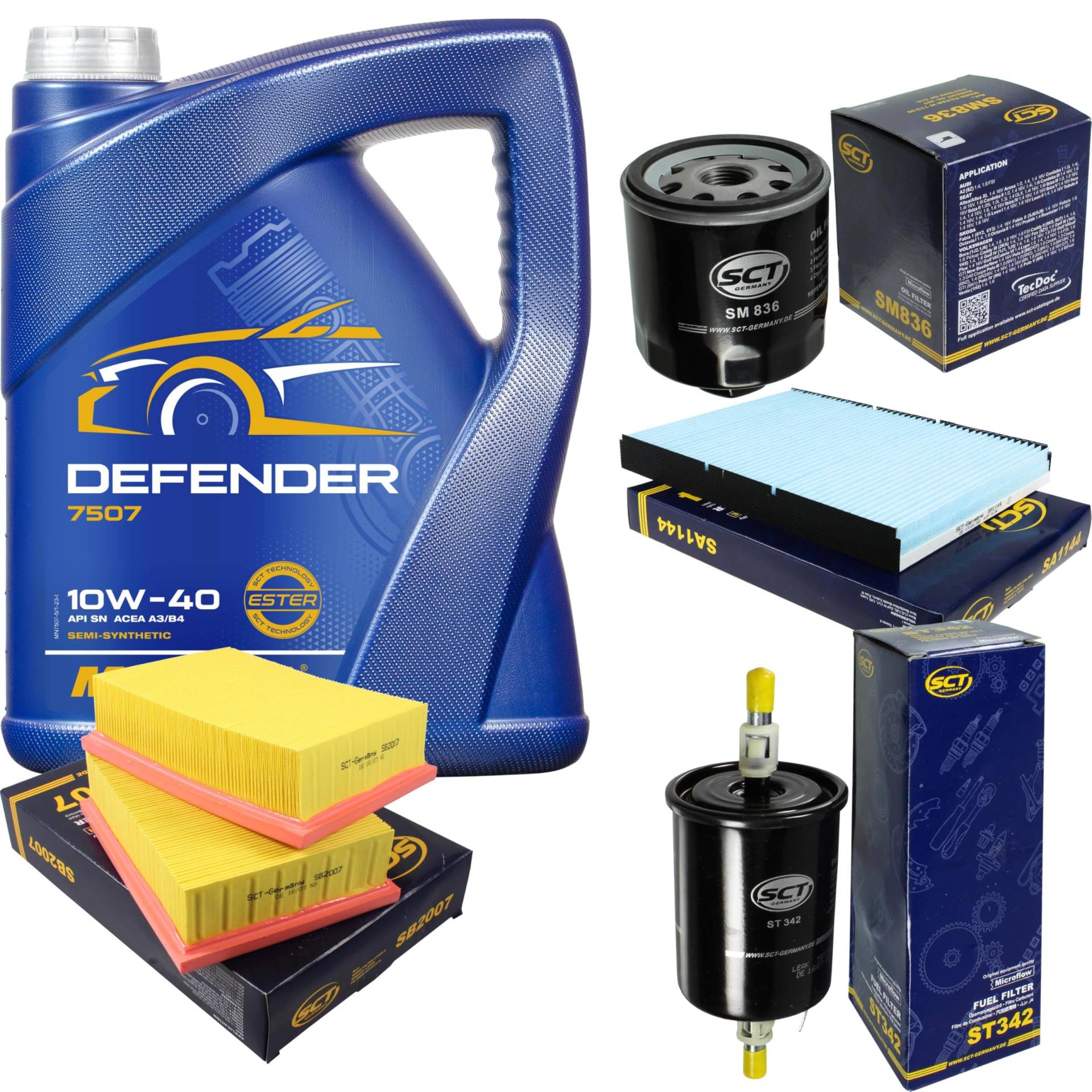 Filter Set Inspektionspaket 5 Liter MANNOL Motoröl Defender 10W-40 API SL/CF SCT Germany Innenraumfilter Luftfilter Ölfilter Kraftstofffilter Filter Set Inspektionspaket 5 Liter MANNOL Motoröl Defender 10W-40 API SL/CF SCT Germany Innenraumfilter Luftfilter Ölfilter Kraftstofffilter von Diederichs