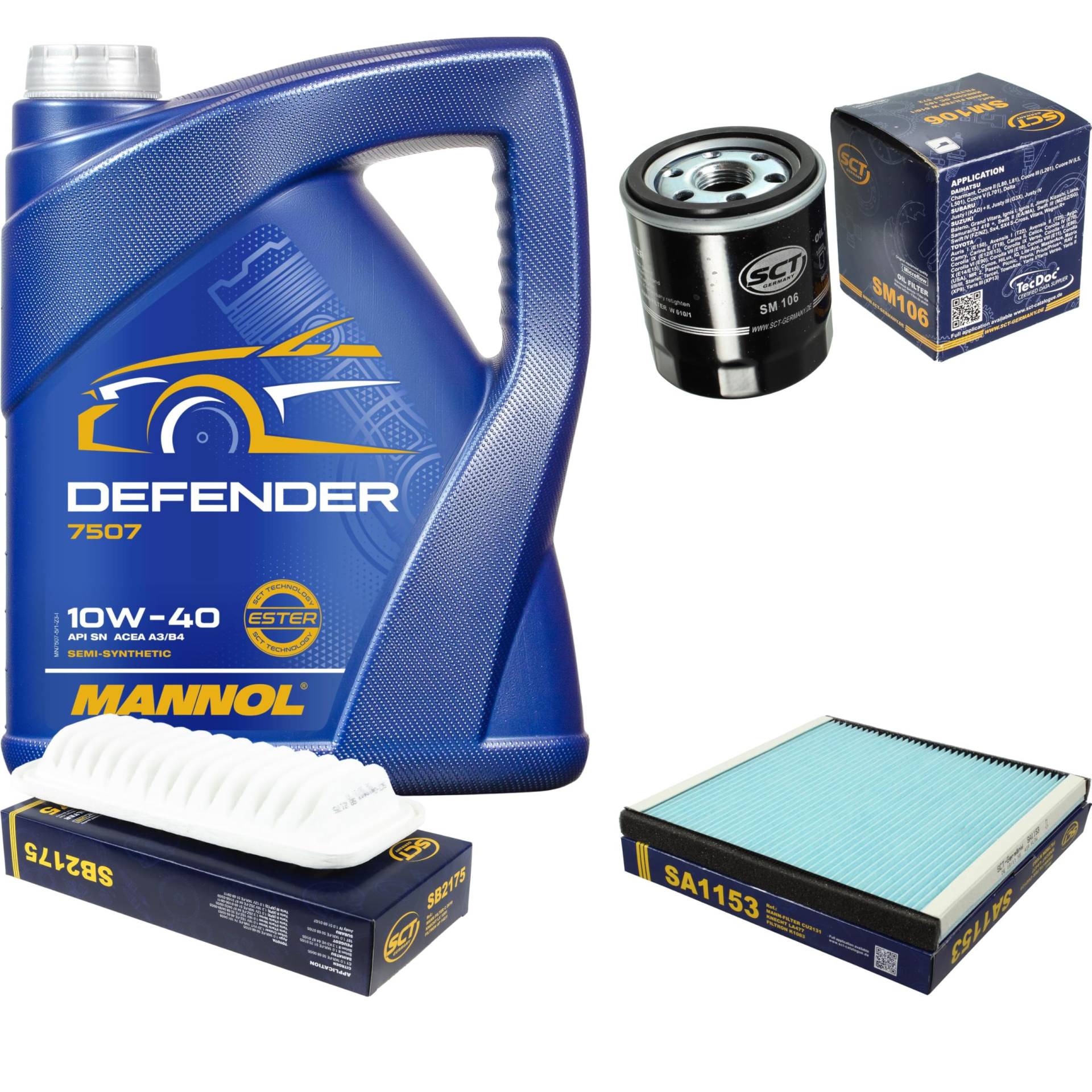 Filter Set Inspektionspaket 5 Liter MANNOL Motoröl Defender 10W-40 API SL/CF SCT Germany Innenraumfilter Luftfilter Ölfilter von Diederichs