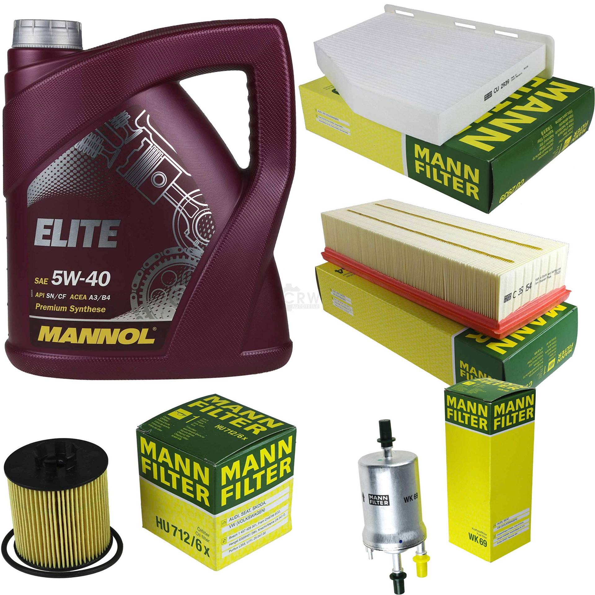 Filter Set Inspektionspaket 5 Liter MANNOL Motoröl Elite 5W-40 API SN/CF MANN-FILTER Luftfilter Innenraumfilter Ölfilter Kraftstofffilter von Diederichs