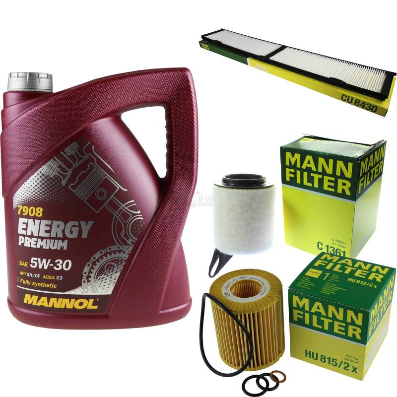 Filter Set Inspektionspaket 5 Liter MANNOL Motoröl Energy Premium 5W-30 API SN/CF MANN-FILTER Luftfilter Innenraumfilter Ölfilter von Diederichs