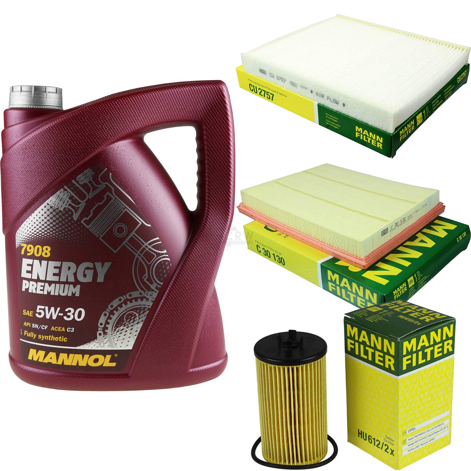 Filter Set Inspektionspaket 5 Liter MANNOL Motoröl Energy Premium 5W-30 API SN/CF MANN-FILTER Luftfilter Innenraumfilter Ölfilter Filter Set Inspektionspaket 5 Liter MANNOL Motoröl Energy Premium 5W-30 API SN/CF MANN-FILTER Luftfilter Innenraumfilter Ölfilter von Diederichs