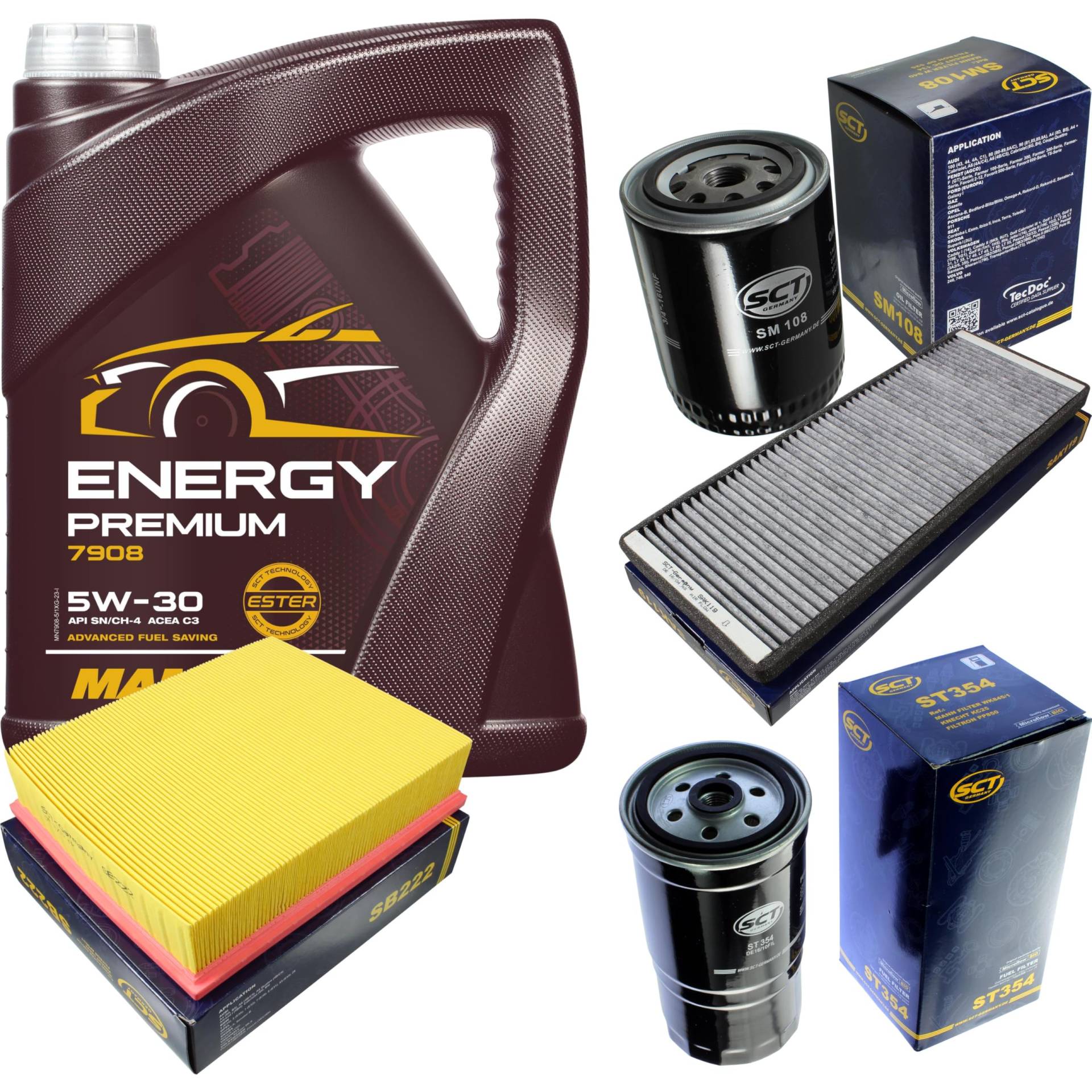 Filter Set Inspektionspaket 5 Liter MANNOL Motoröl Energy Premium 5W-30 API SN/CF SCT Germany Innenraumfilter Luftfilter Ölfilter Kraftstofffilter Filter Set Inspektionspaket 5 Liter MANNOL Motoröl Energy Premium 5W-30 API SN/CF SCT Germany Innenraumfilter Luftfilter Ölfilter Kraftstofffilter von Diederichs