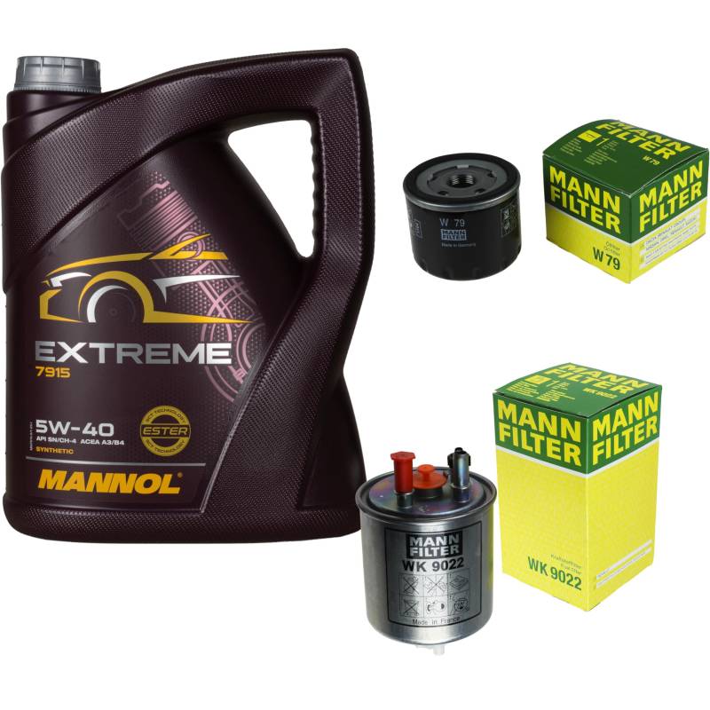 Filter Set Inspektionspaket 5 Liter MANNOL Motoröl Extreme 5W-40 API SN/CF MANN-FILTER Ölfilter Kraftstofffilter von Diederichs