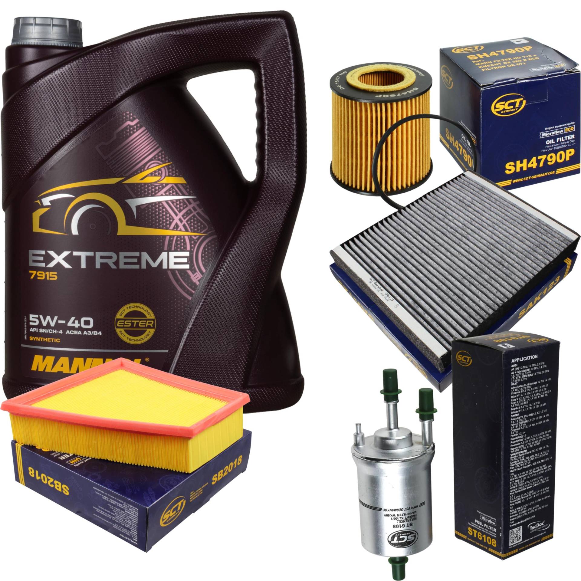 Filter Set Inspektionspaket 5 Liter MANNOL Motoröl Extreme 5W-40 API SN/CF SCT Germany Innenraumfilter Luftfilter Ölfilter Kraftstofffilter Filter Set Inspektionspaket 5 Liter MANNOL Motoröl Extreme 5W-40 API SN/CF SCT Germany Innenraumfilter Luftfilter Ölfilter Kraftstofffilter von Diederichs