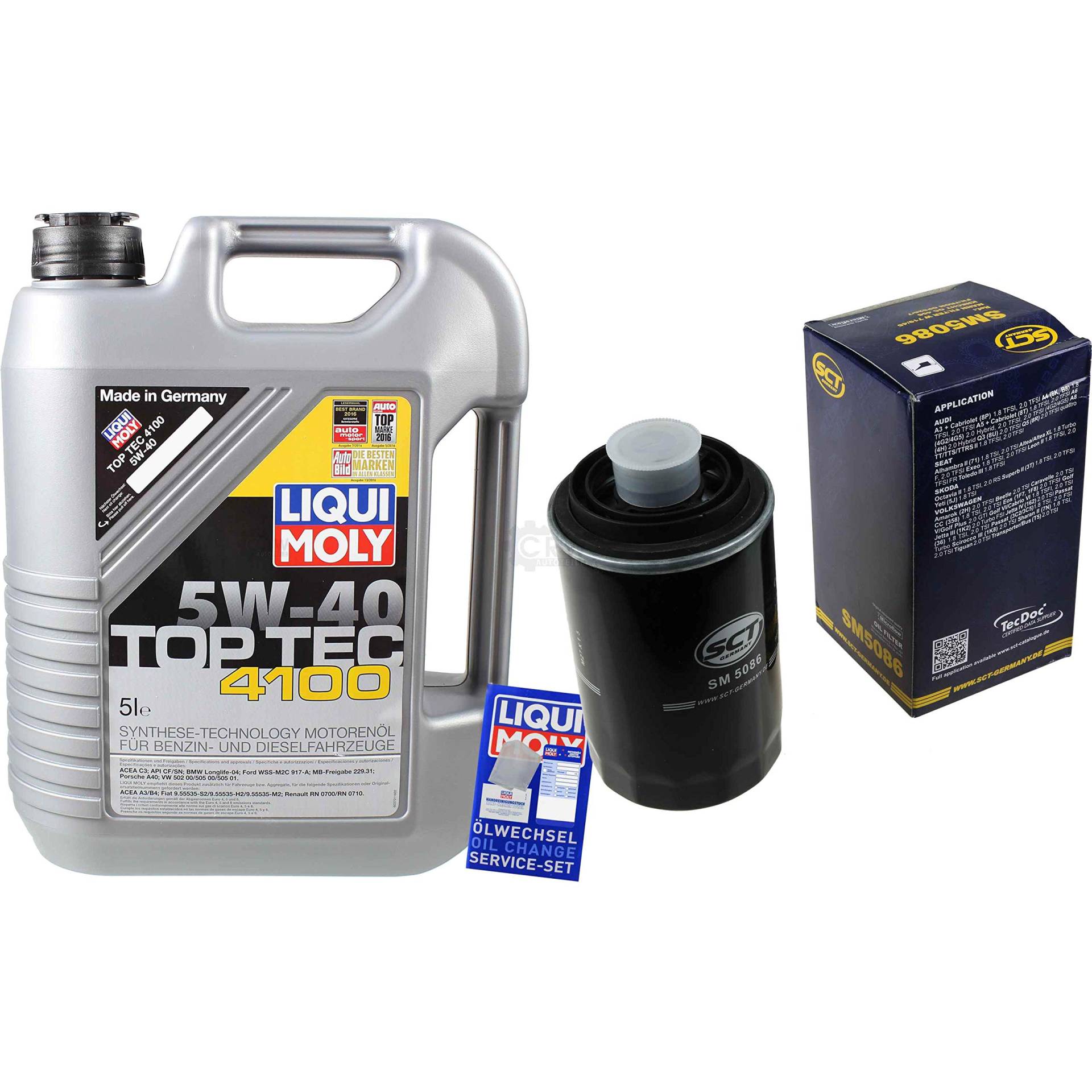 Filter Set Inspektionspaket 5 Liter Motoröl Top Tec 4100 5W-40 SCT Germany Ölfilter Filter Set Inspektionspaket 5 Liter Motoröl Top Tec 4100 5W-40 SCT Germany Ölfilter von Diederichs