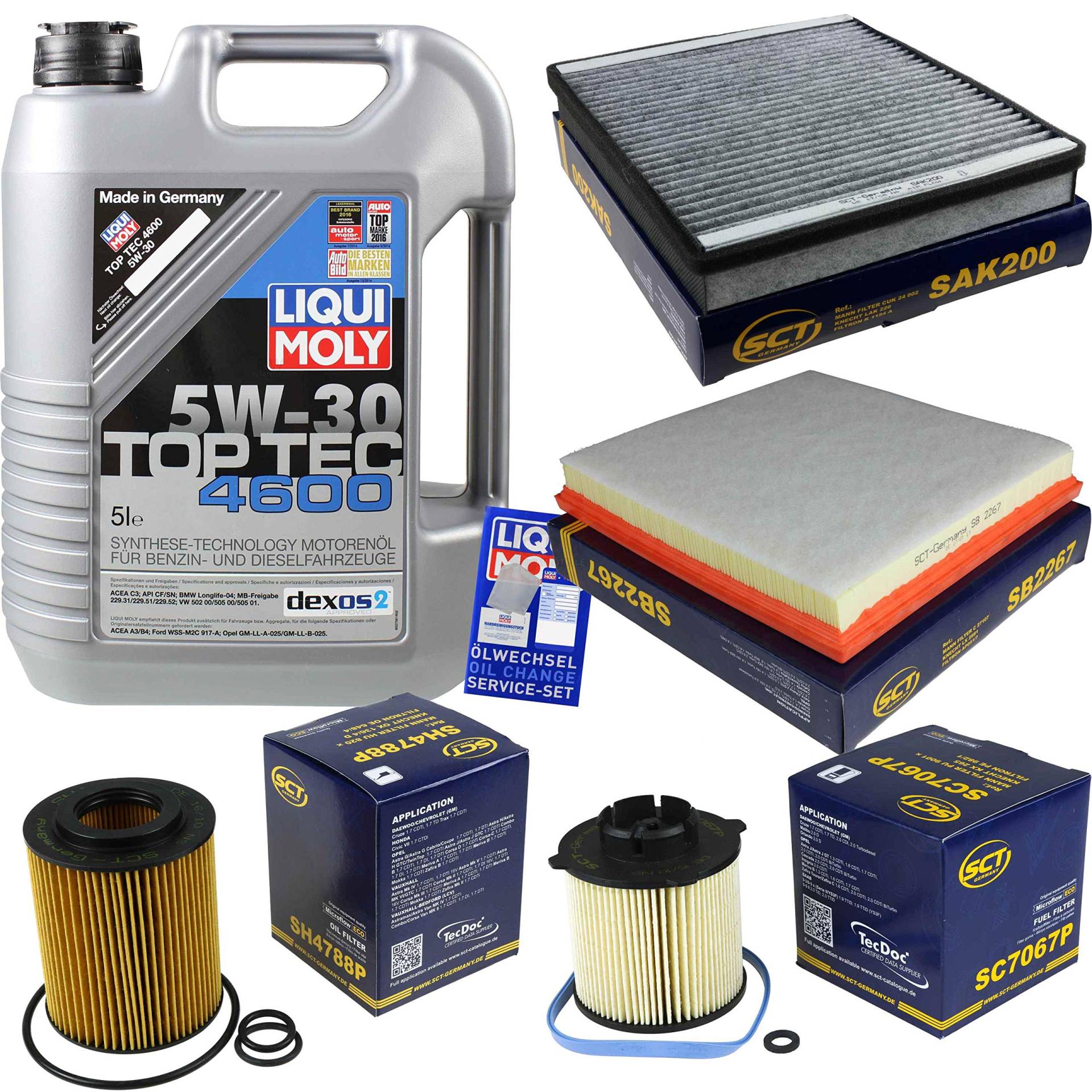 Filter Set Inspektionspaket 5 Liter Motoröl Top Tec 4600 5W-30 SCT Germany Innenraumfilter Kraftstofffilter Luftfilter Ölfilter Filter Set Inspektionspaket 5 Liter Motoröl Top Tec 4600 5W-30 SCT Germany Innenraumfilter Kraftstofffilter Luftfilter Ölfilter von Diederichs