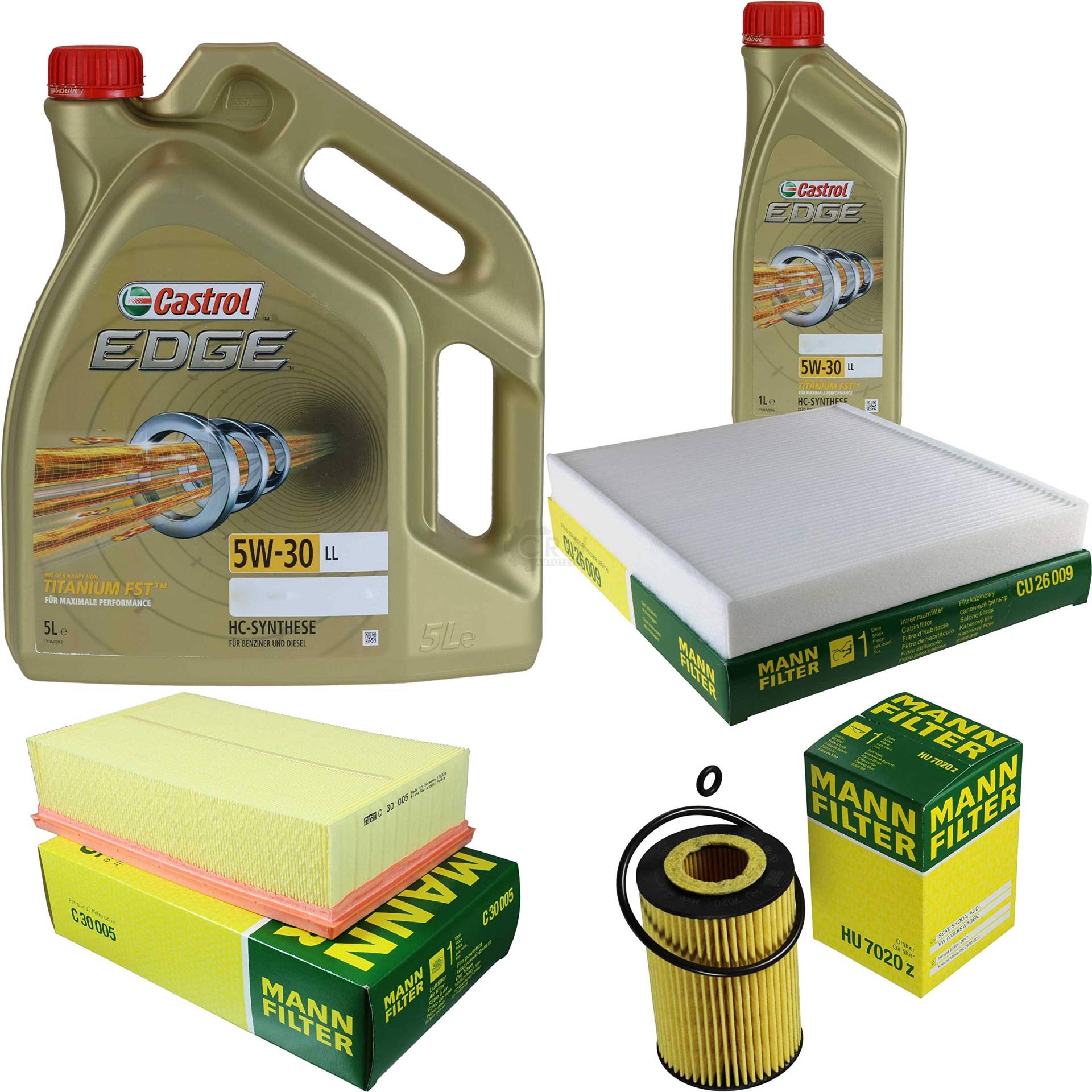 Filter Set Inspektionspaket 6 Liter Motoröl EDGE Titanium FST 5W-30 LL MANN-FILTER Innenraumfilter Luftfilter Ölfilter von Diederichs