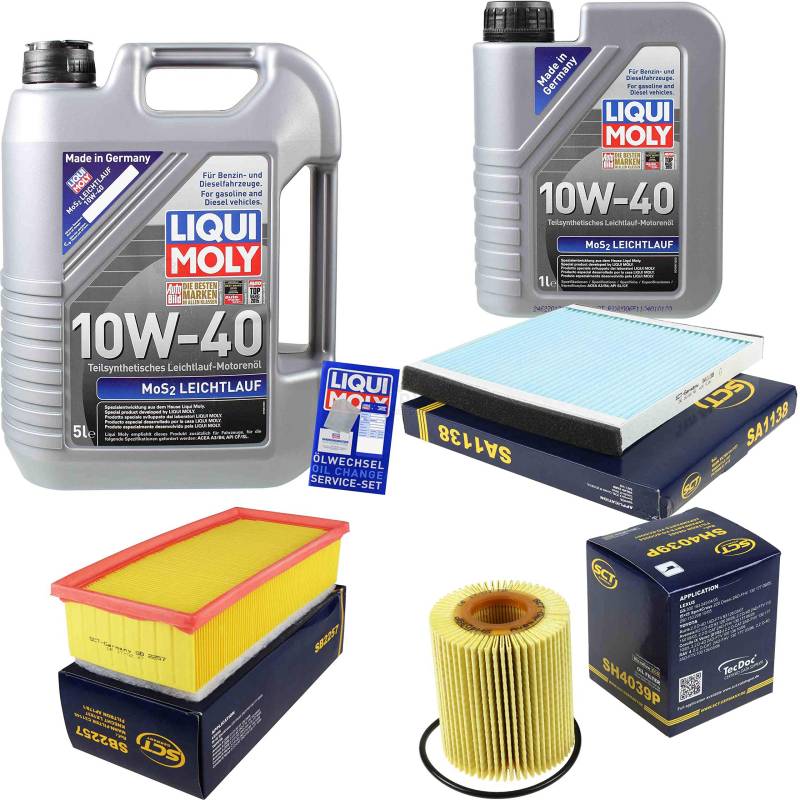 Filter Set Inspektionspaket 6 Liter Motoröl MoS2 Leichtlauf 10W-40 SCT Germany Innenraumfilter Luftfilter Ölfilter von Diederichs