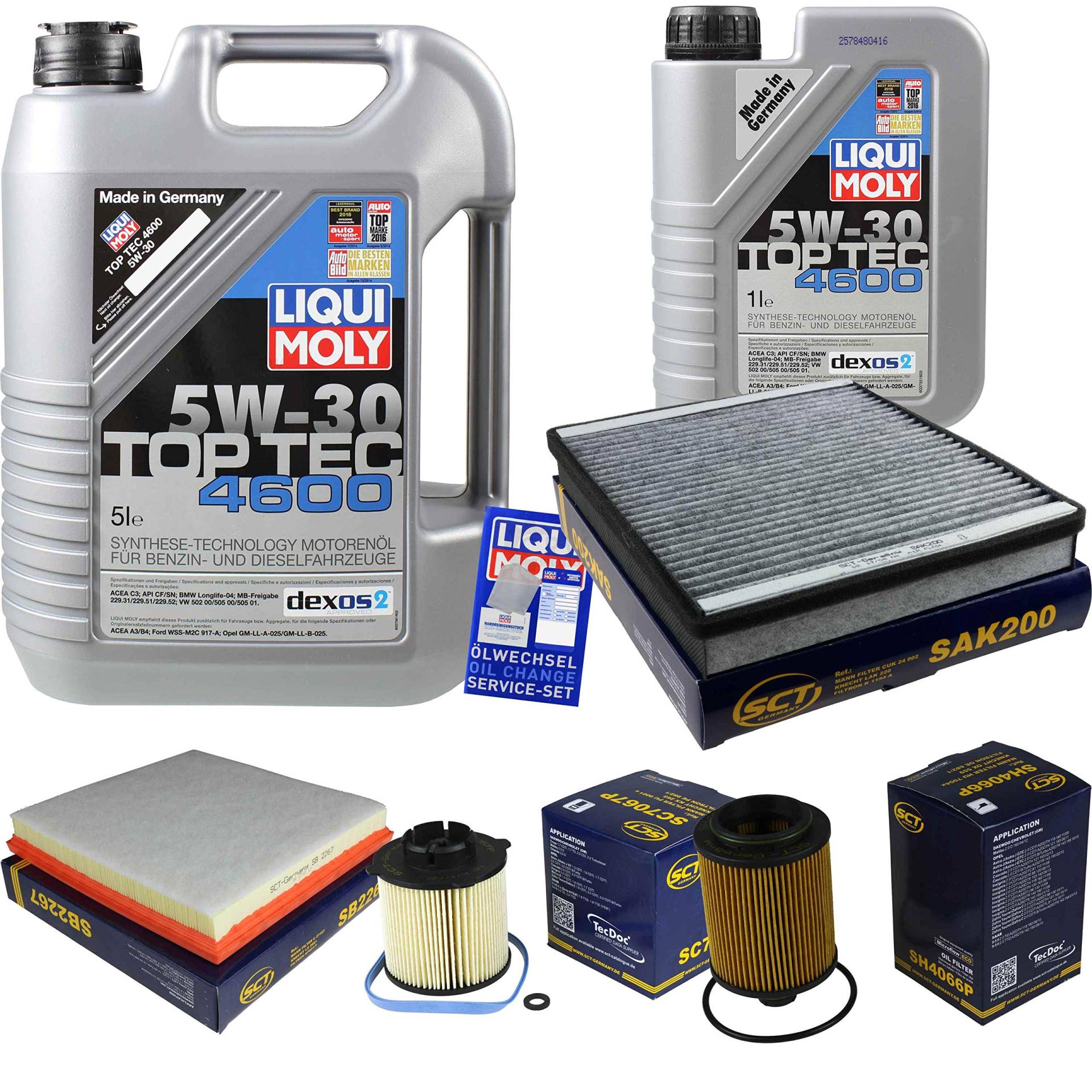 Filter Set Inspektionspaket 6 Liter Motoröl Top Tec 4600 5W-30 SCT Germany Innenraumfilter Kraftstofffilter Luftfilter Ölfilter Filter Set Inspektionspaket 6 Liter Motoröl Top Tec 4600 5W-30 SCT Germany Innenraumfilter Kraftstofffilter Luftfilter Ölfilter von Diederichs