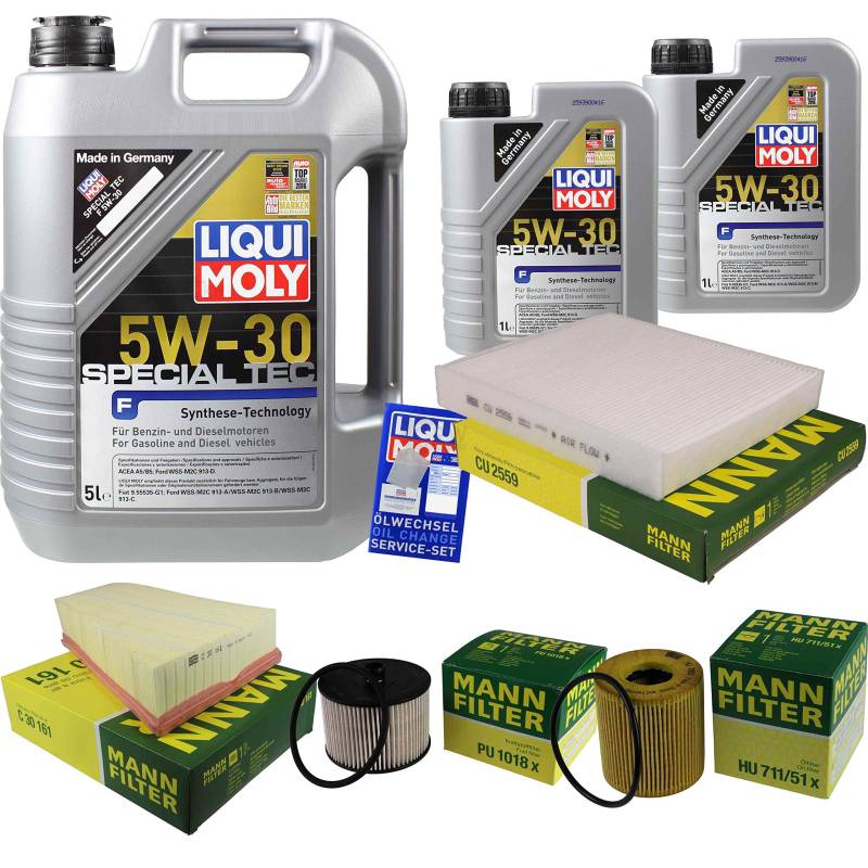 Filter Set Inspektionspaket 7 Liter Motoröl Special Tec F 5W-30 MANN-FILTER Innenraumfilter Kraftstofffilter Luftfilter Ölfilter von Diederichs