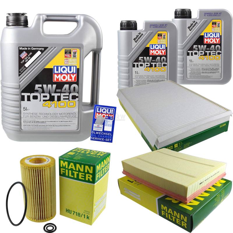 Filter Set Inspektionspaket 7 Liter Motoröl Top Tec 4100 5W-40 MANN-FILTER Innenraumfilter Luftfilter Ölfilter von Diederichs